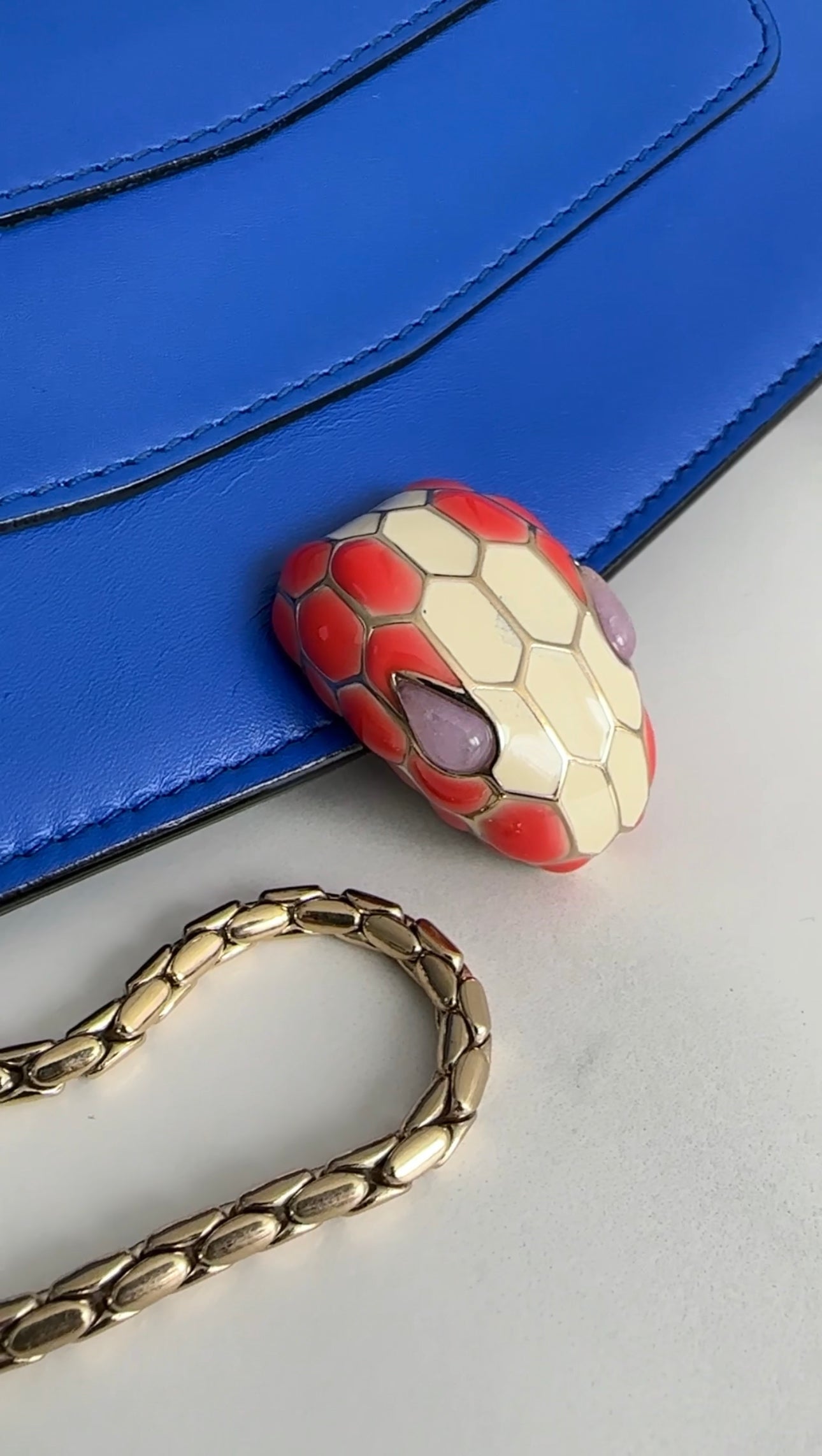 Bvlgari Serpenti Forever Flap Bag in Cobalt Blue Leather - Luxury Designer Handbag for Women, Perfect for Evening Events & Special Occasions