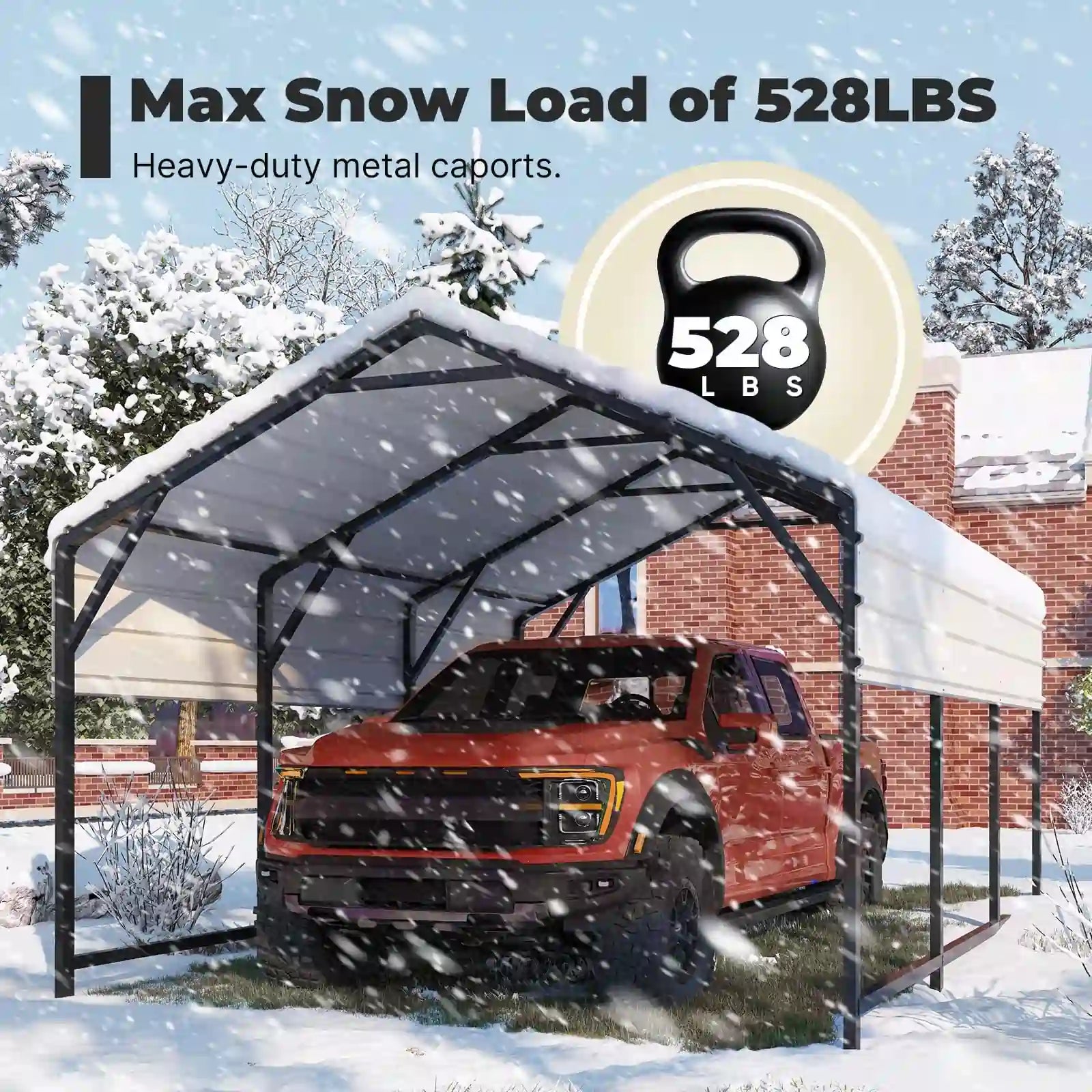 Heavy Duty Metal Roof Car Canopy - Black & White Waterproof Outdoor Shelter for Cars, Trucks, and RVs - Perfect for Parking, Camping, and Outdoor Events