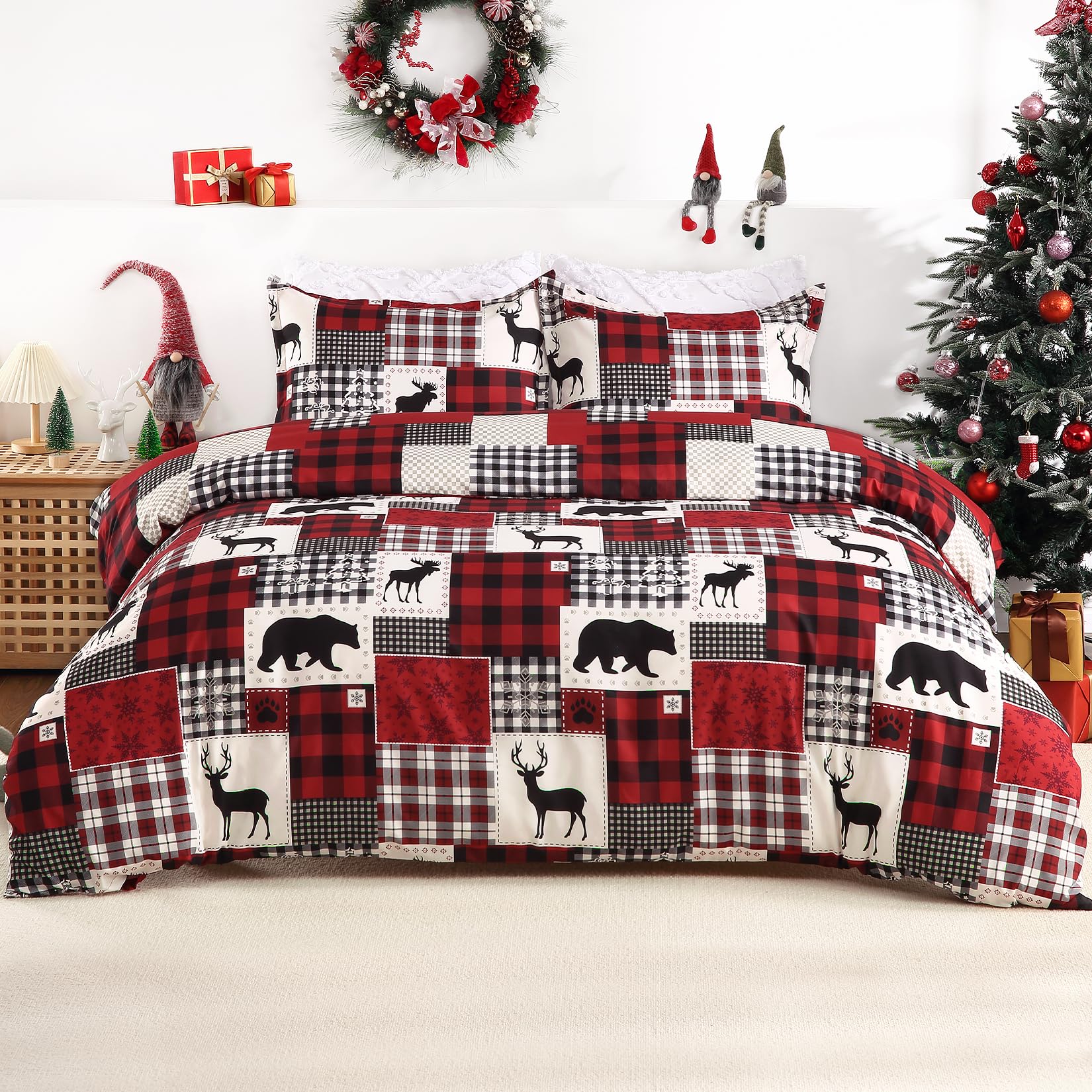 Christmas Duvet Cover King Size - Soft Brushed Microfiber Comforter Set with Reindeer Print, Holiday Themed Bedding for Festive Bedroom Decor - Perfect for Christmas, Winter Holidays & Cozy Seasonal Home Styling