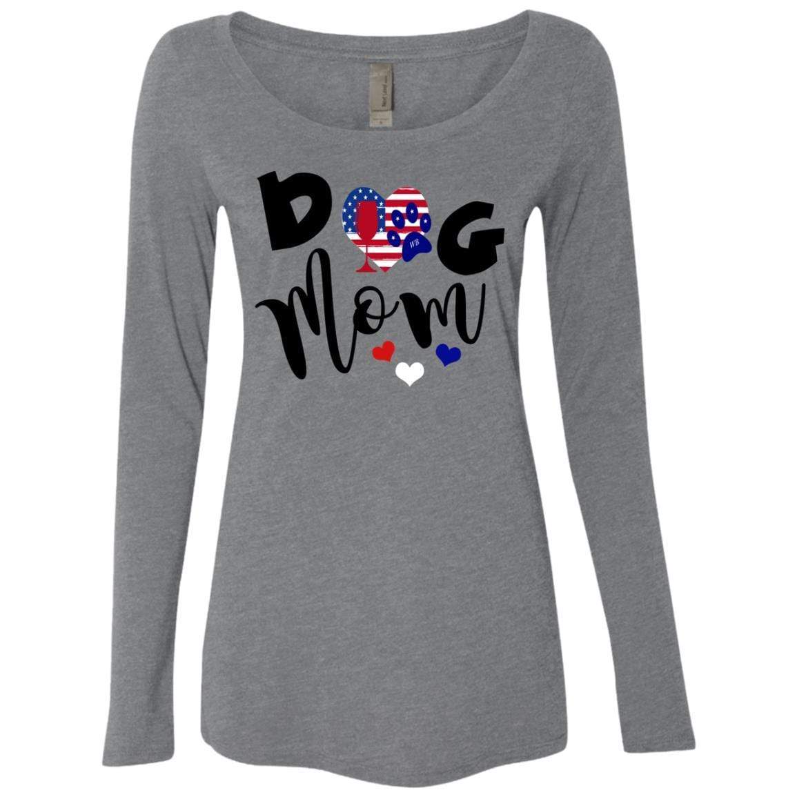 WineyBitches.Co Dog Mom Ladies' Triblend Long Sleeve Scoop Neck T-Shirt - Comfortable Casual Wear for Dog Lovers, Perfect for Pet Parks, Dog Walks and Wine Nights