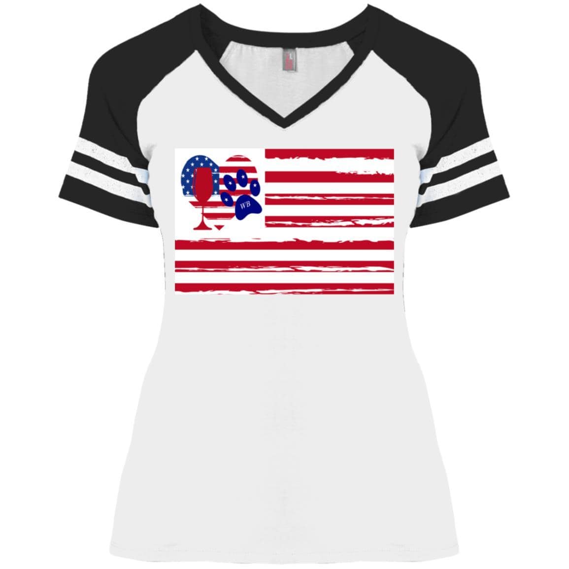 American Flag Wine Paw Heart V-Neck T-Shirt for Women - Stylish Patriotic Graphic Tee for Casual Wear, Parties & Outdoor Events