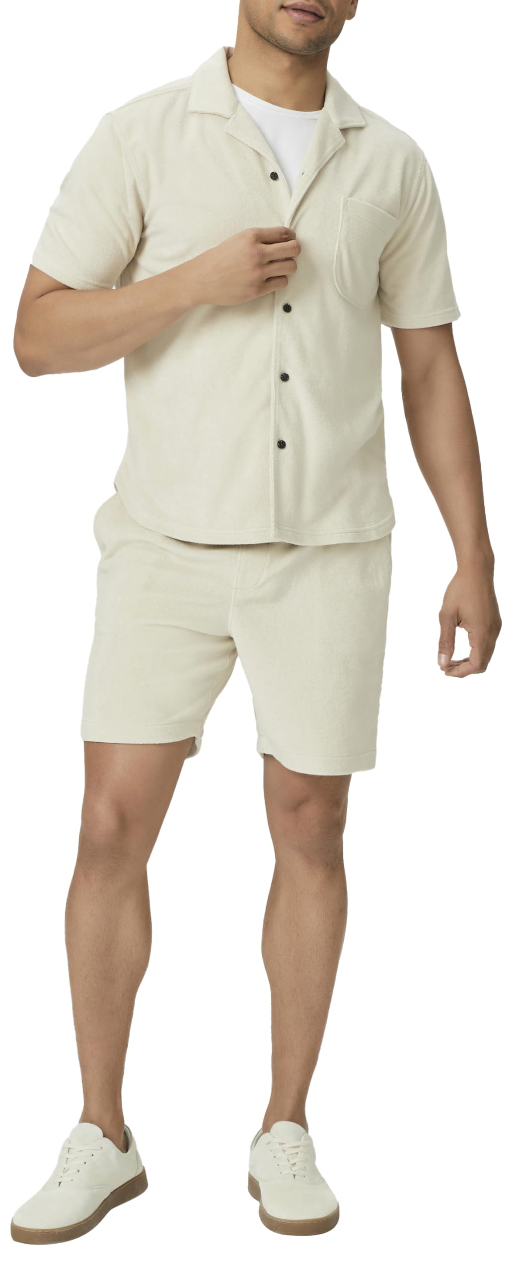 PAIGE Men's Colvin Terry Cloth Button Up Shirt - Soft Casual Short Sleeve Shirt for Summer, Beach & Lounge Wear