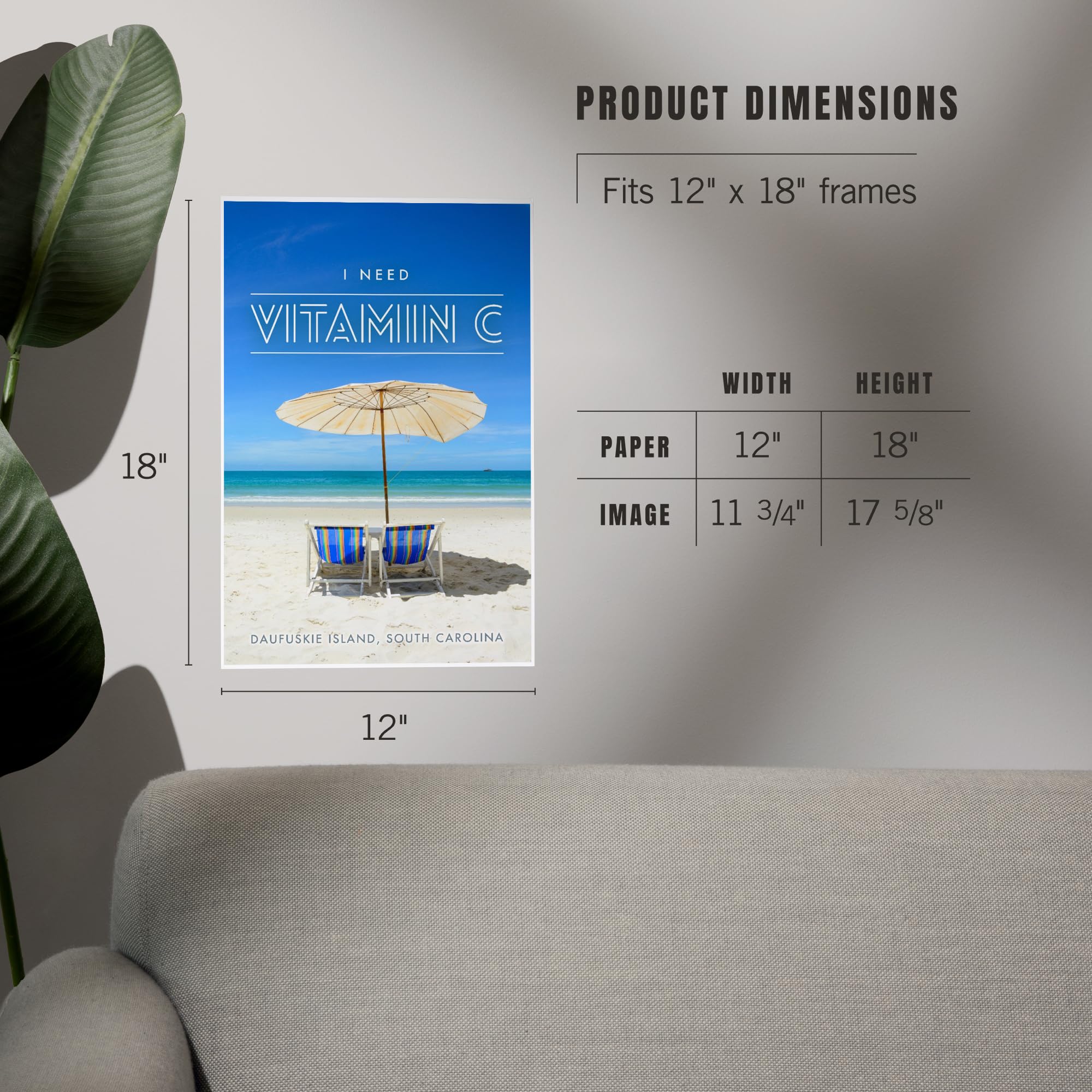 Lantern Press 12x18 Inch Coastal Art Print - Daufuskie Island South Carolina Beach Wall Decor with Vibrant Umbrellas & Chairs - Perfect for Living Room, Bedroom or Beach House Decor