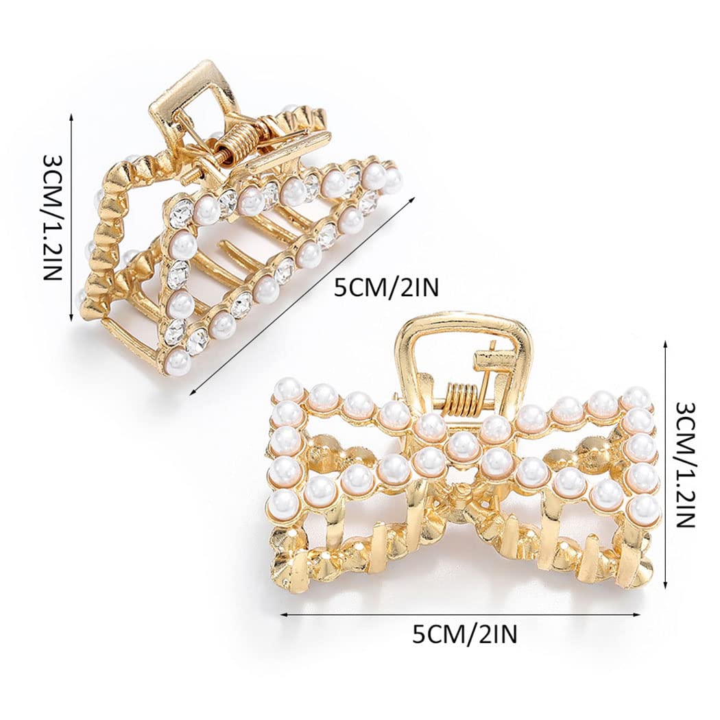 Gold Pearl Hair Claw Clips for Women - Elegant Metal Barrette for Party & Wedding