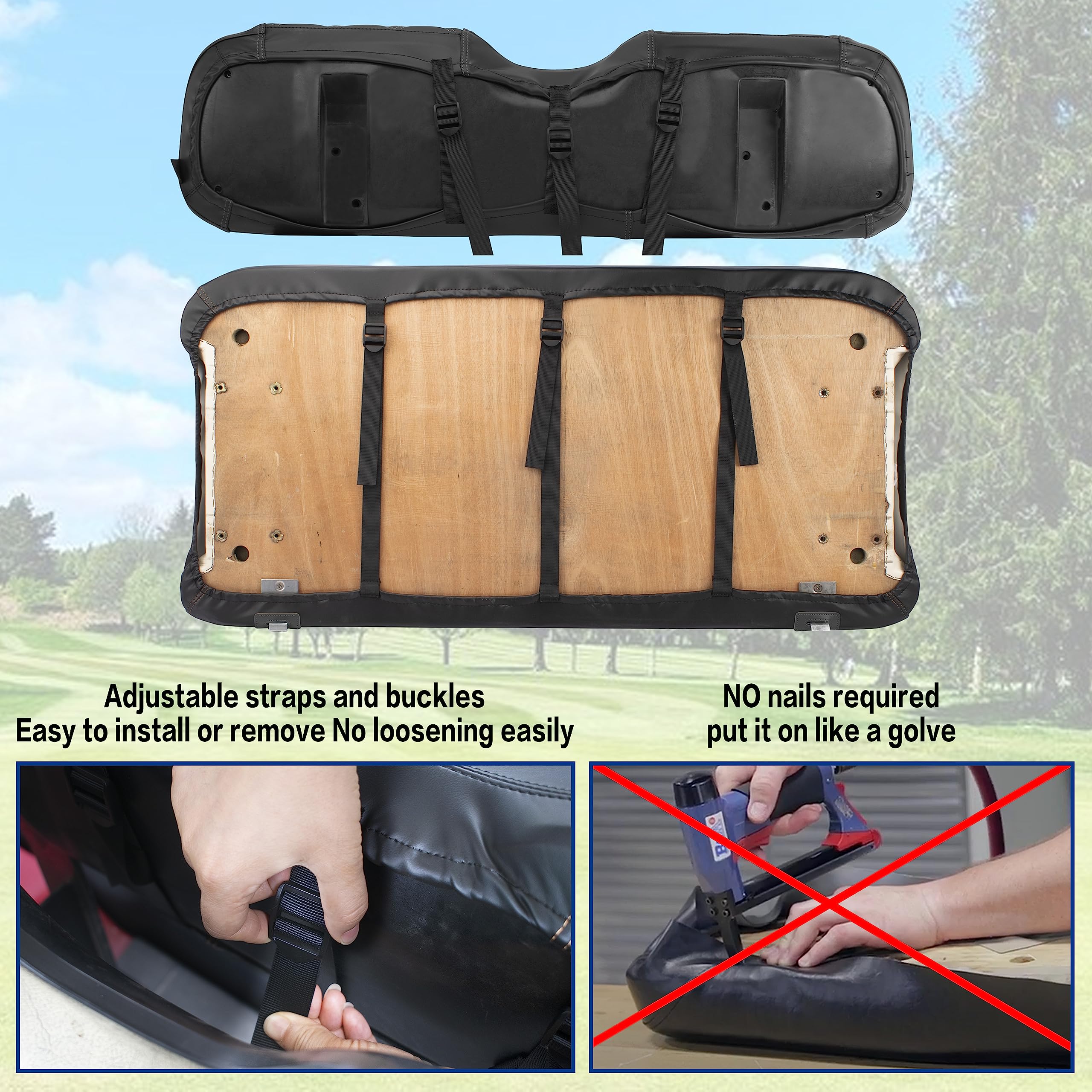 Premium EZGO TXT Golf Cart Seat Cover - No Stapler Required, Diamond Stitch Vinyl Replacement with Black Stitching | Weatherproof & Comfortable Upgrade for Golf Carts | Perfect for Golf Courses, Resorts & Personal Use