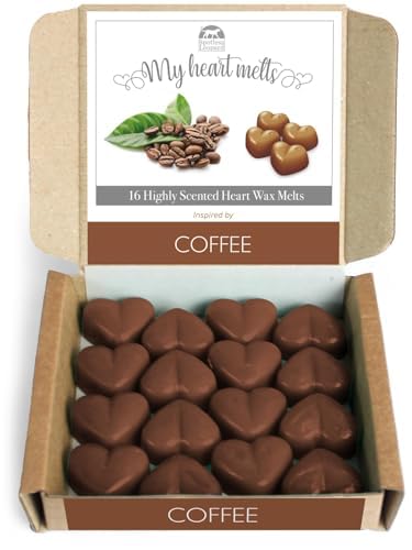 16-Pack Coffee Scented Wax Melts - Heart Shaped, 5g Each - Eco-Friendly Gift Box - Flameless Wax Cubes for Warmers | Perfect for Home, Office & Relaxation