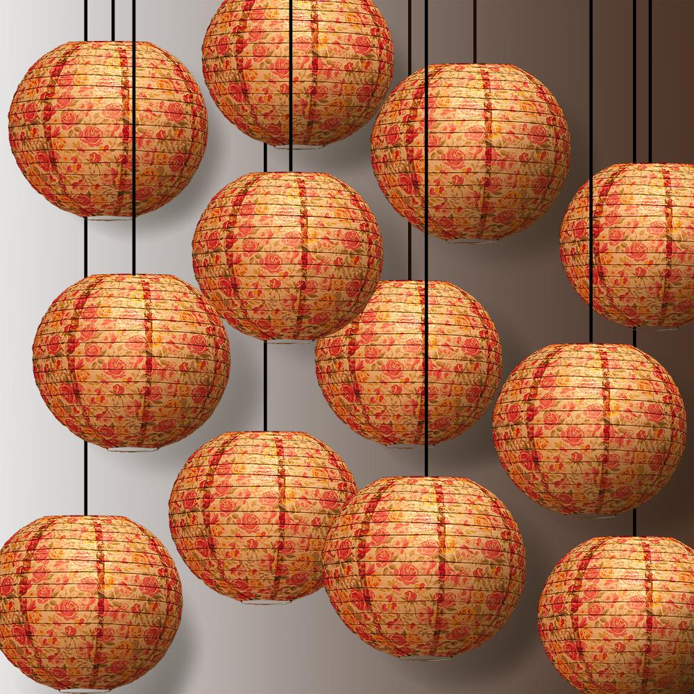 12 Pack 14 Inch Fuchsia Rose Floral Paper Lanterns for Party Decorations, Wedding, Baby Shower & Home Decor - Liberty Print Design