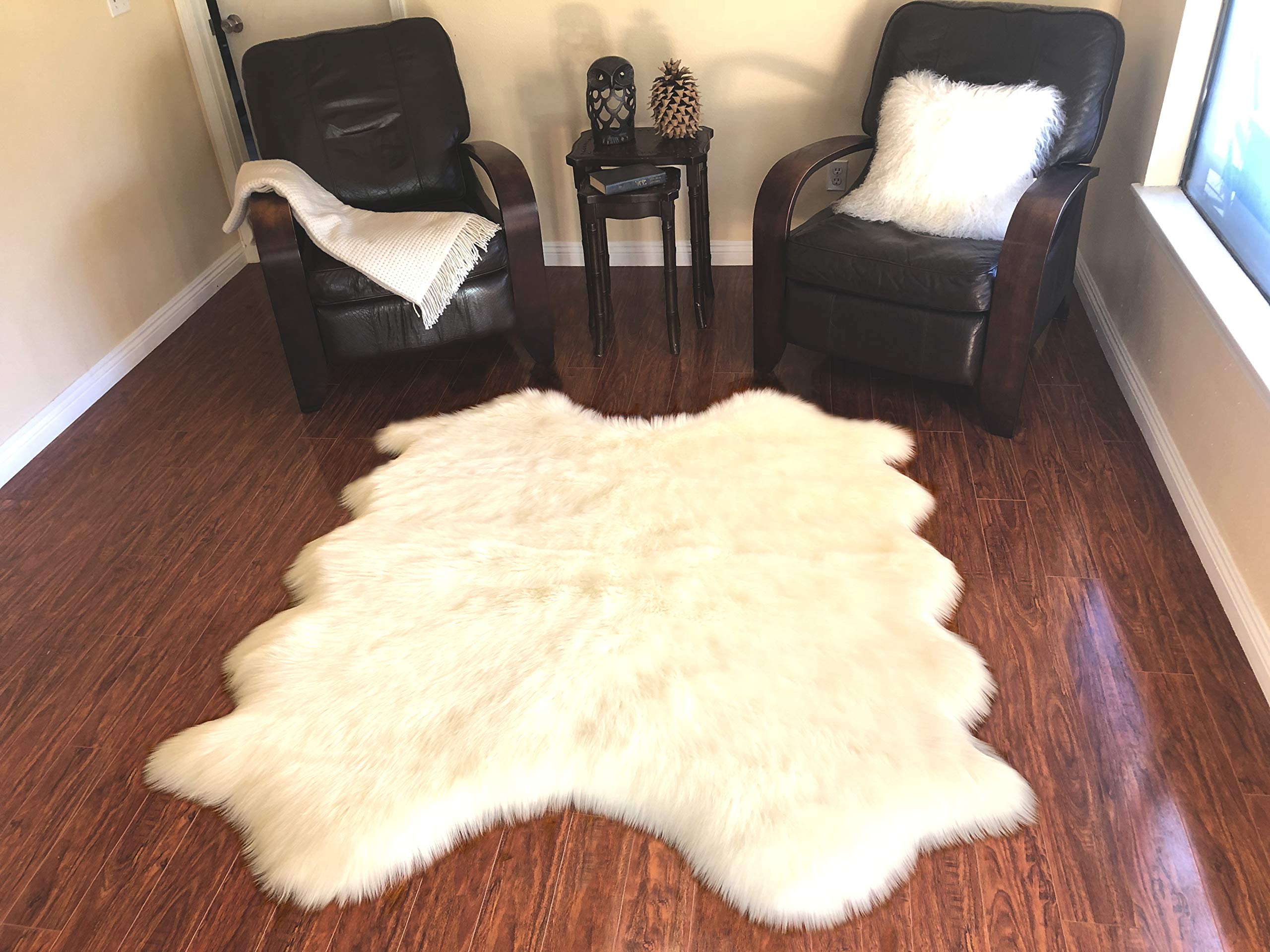 LAMBZY Genuine Sheepskin Silky Soft Area Rug - Thick Non-Slip Bottom, Machine Washable & Stain Resistant - Perfect for Kids Room, Nursery, Living Room, Bedroom - 3'6