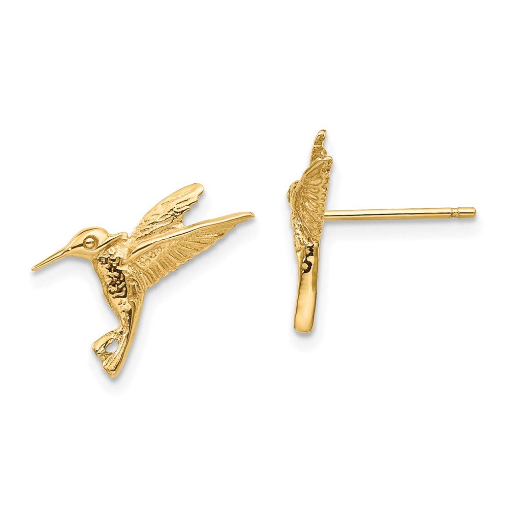 14K Yellow Gold Hummingbird Stud Earrings for Women - 13mm Button Post - Perfect for Everyday Wear, Gifts & Special Occasions