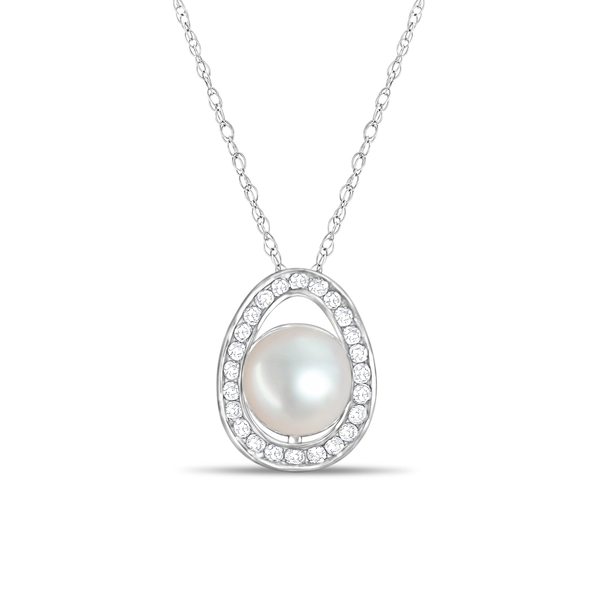 Elegant 18k White Gold Freshwater Pearl & Diamond Halo Necklace .90cttw - Perfect for Weddings, Anniversaries & Special Occasions