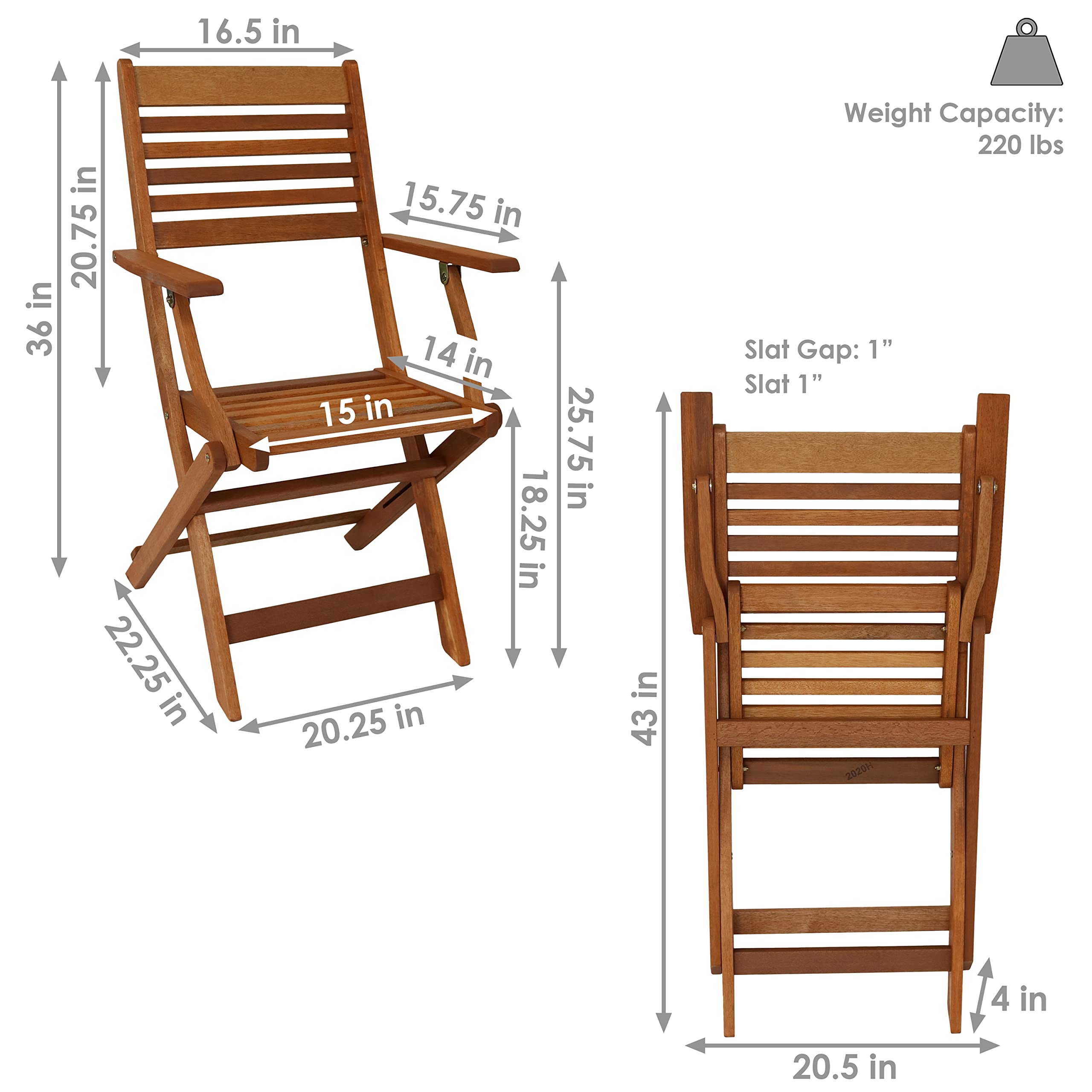 Sunnydaze Meranti Wood Outdoor Folding Patio Armchairs Set of 2 - Teak Oil Finish - Perfect for Garden, Poolside & Backyard Relaxation