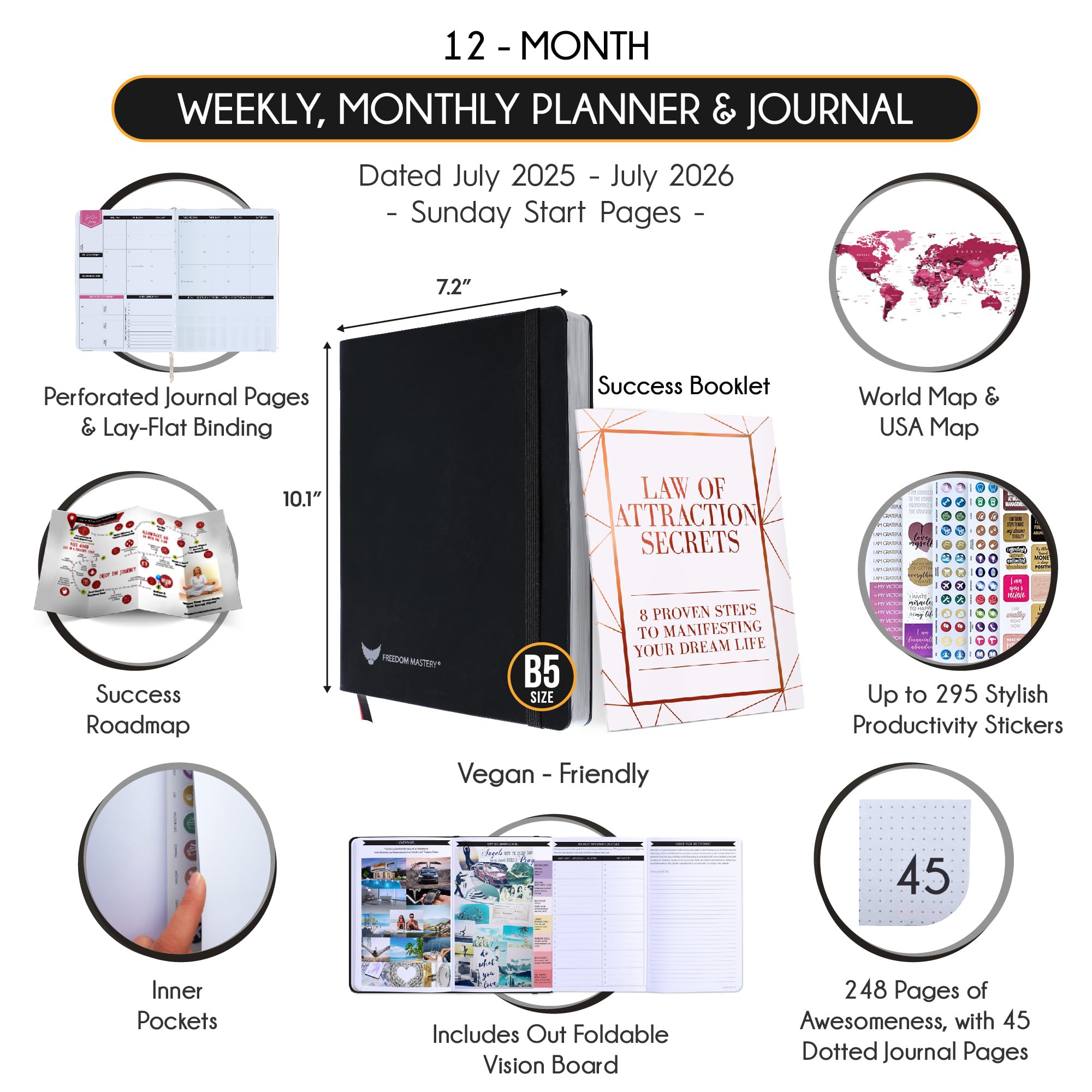 2024-2025 Academic Planner - Weekly & Monthly Productivity Planner with Daily Manifestation Journal | Goal Setting & Gratitude Notebook with Stickers | Dated July 2024-July 2025 | Perfect for Students, Professionals & Organization