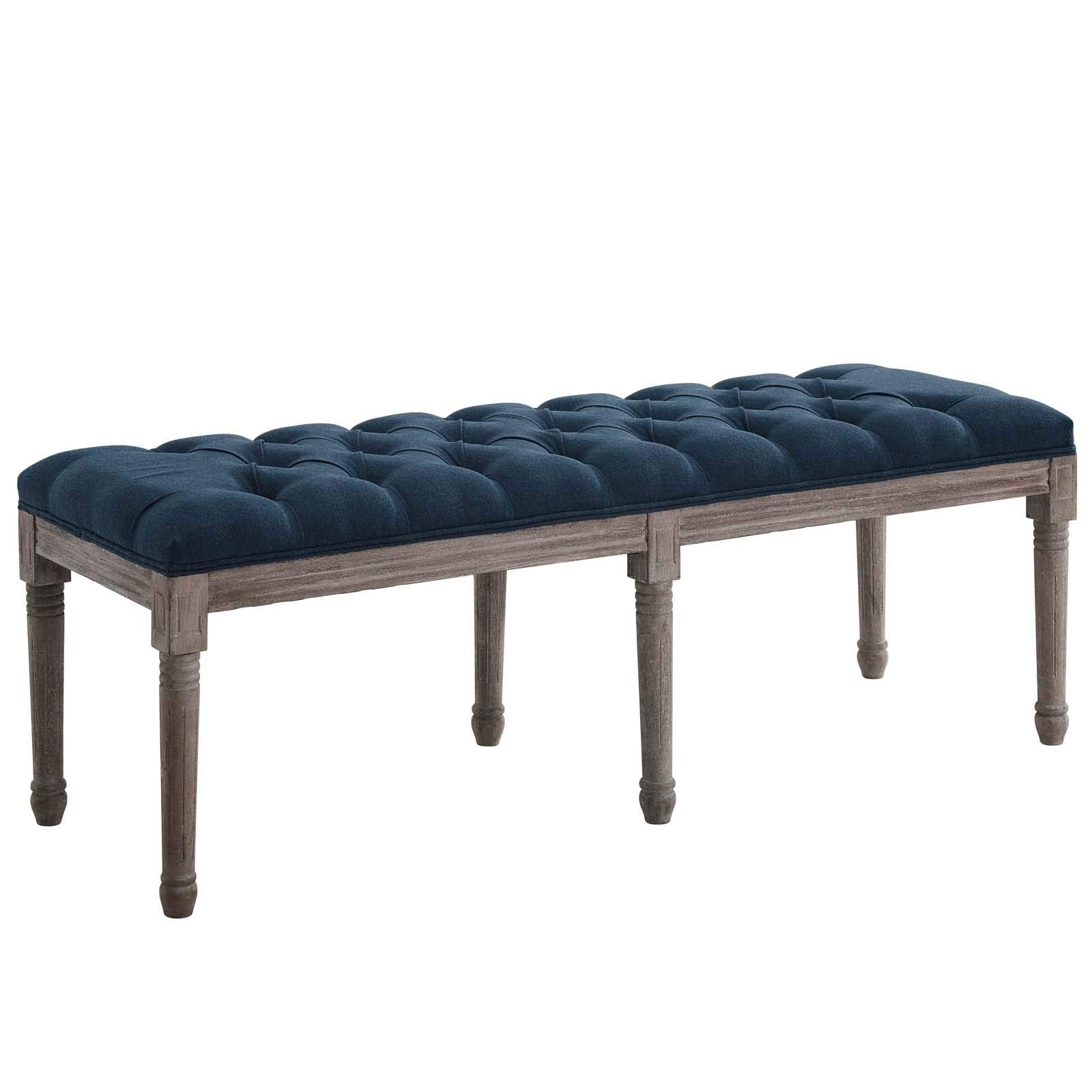 Modway Province French Vintage Upholstered Entryway Bench in Navy Blue - Stylish Seating for Hallway, Bedroom or Living Room Decor