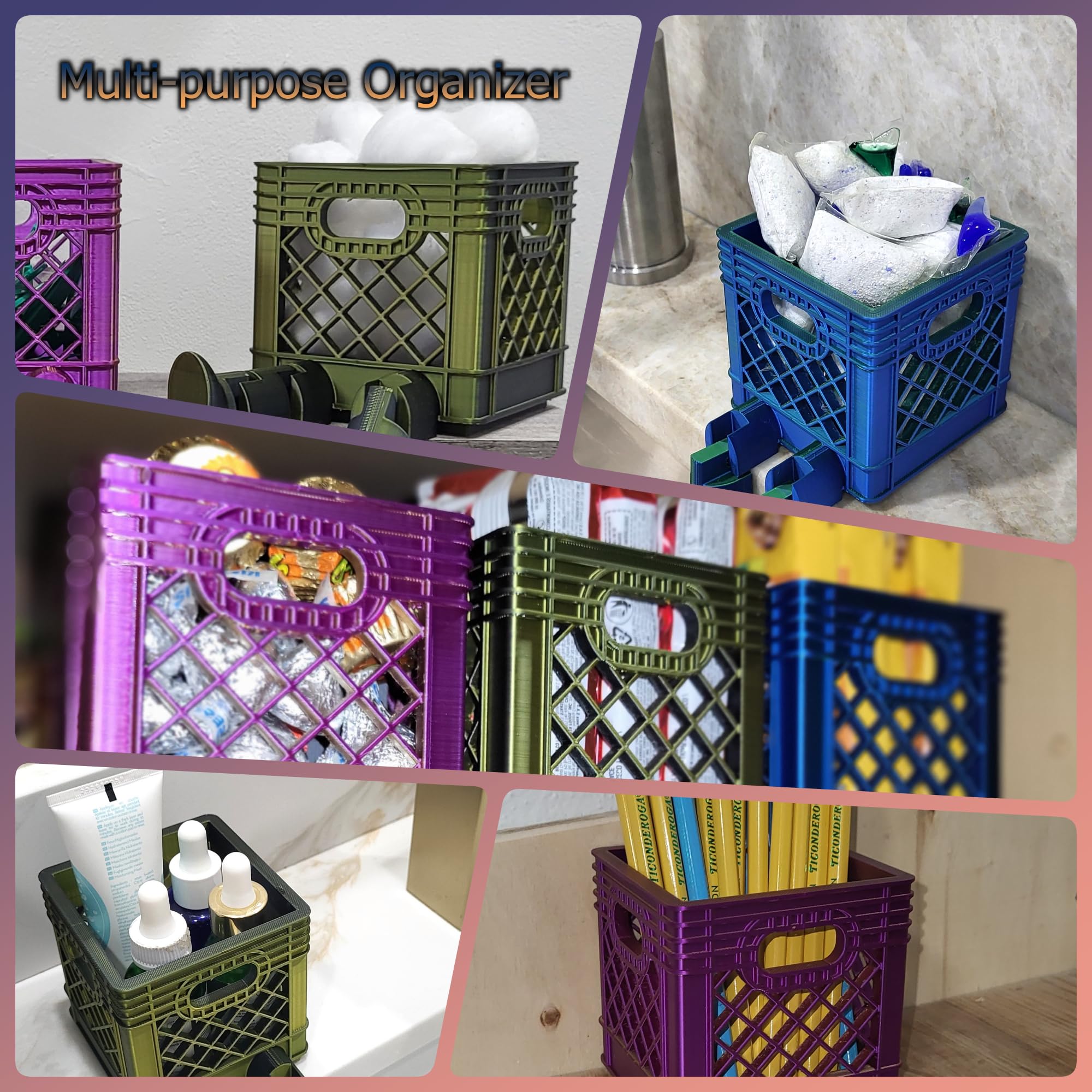 Funny Mini Crate with Legs - Cute Home & Office Decor, Bathroom Organizer for Small Items, Lego Storage Bin, Desk Organizer, Business Card Holder, Pencil Box, Makeup Organizer (Black & Gold) - Perfect for Bedroom, Bathroom, Office & Kids Room Organization