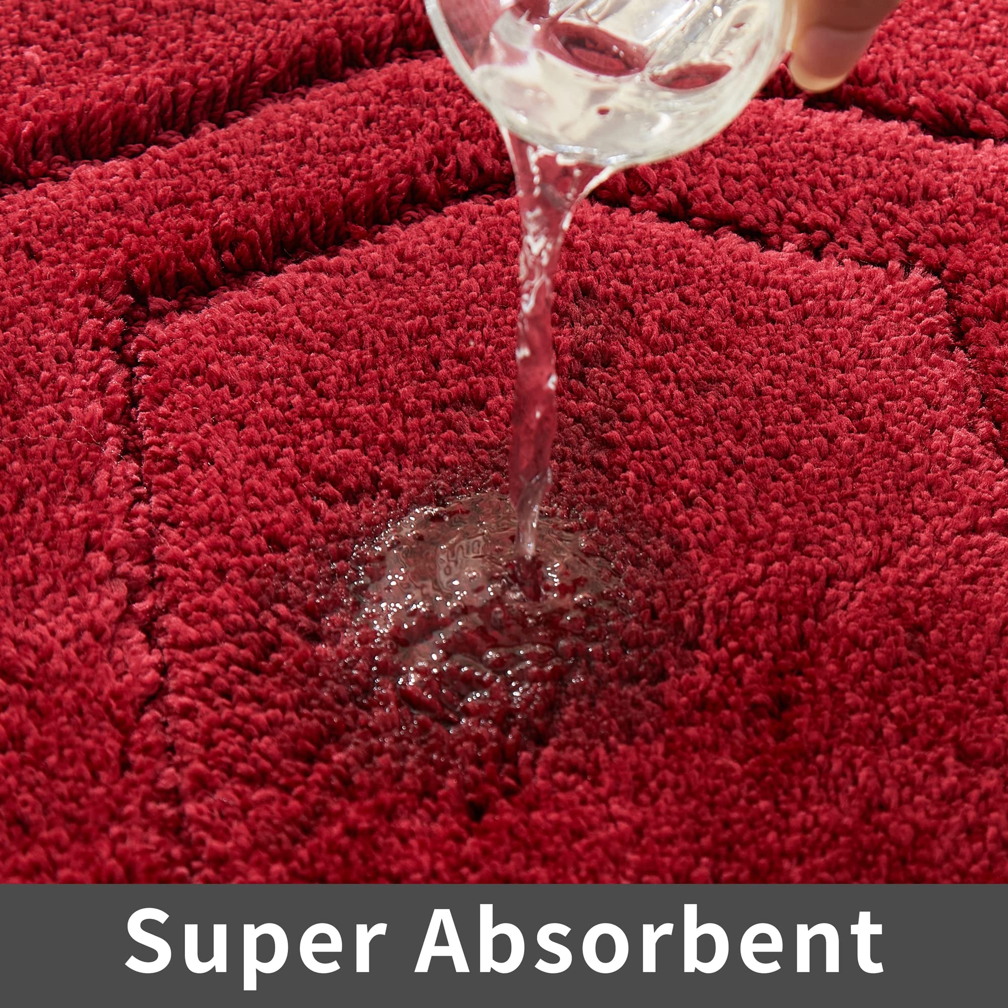 Extra Thick Non-Slip Bath Rugs Set - Super Soft Plush Shaggy Bath Mat with Water Absorbent Polyester for Bathroom, Bedroom & Living Room (Red, 17x27 Inches) - Perfect for Cozy Home Decor & Wet Floor Safety