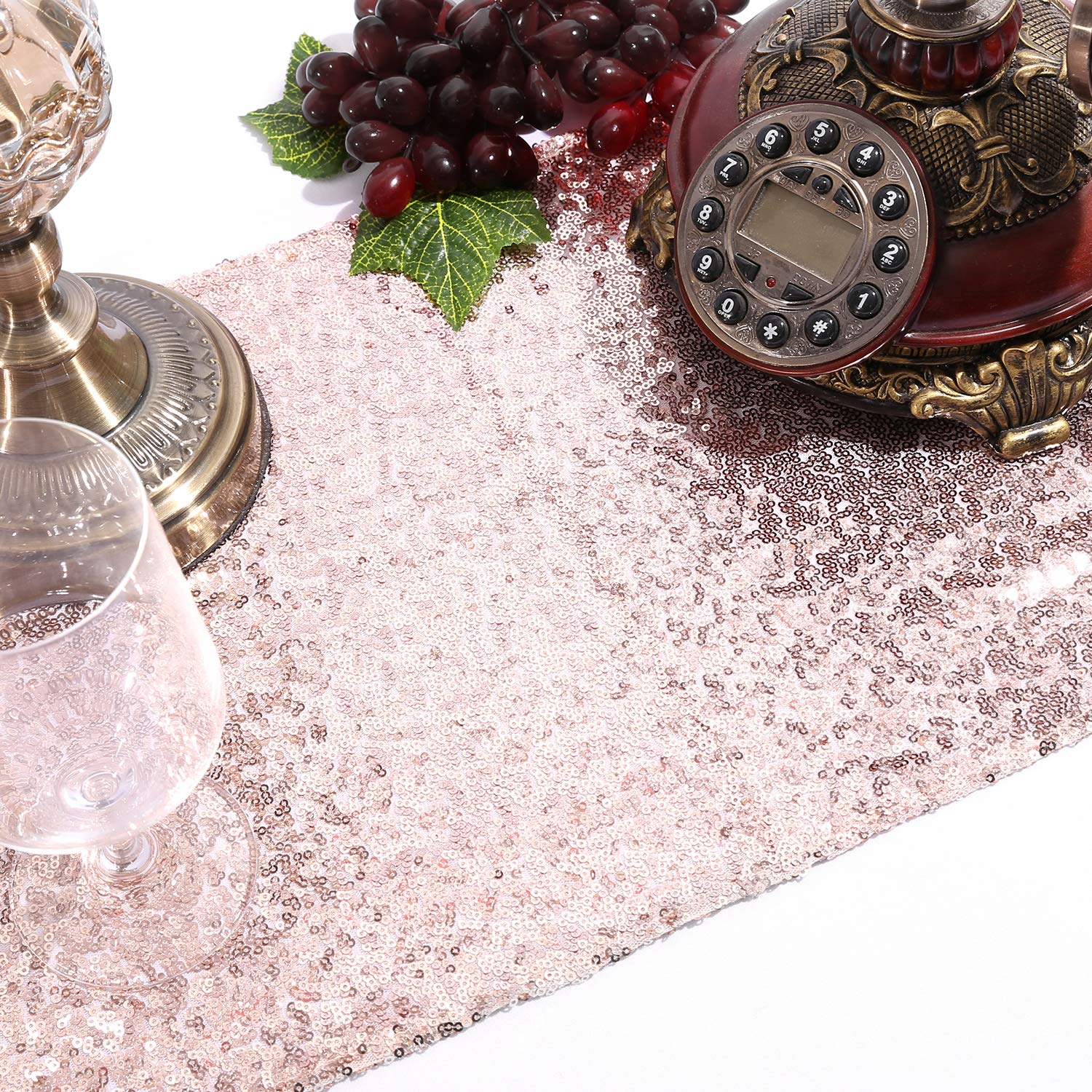 2Pcs 12x108-inch Sequin Table Runner Rose Gold for Wedding Party Decor