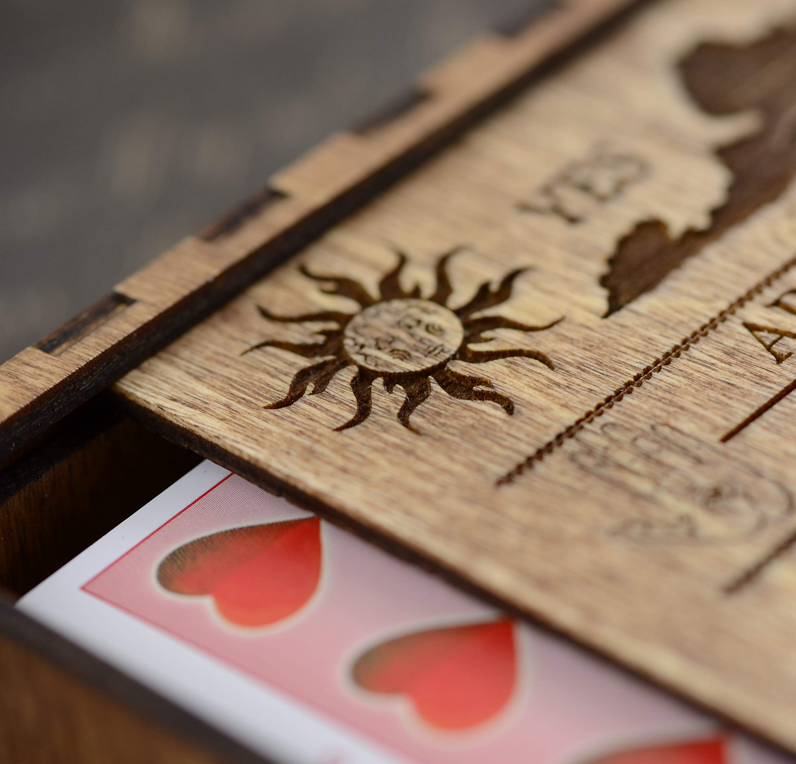 Engraved Wooden Tarot Card Box - Ouija Board Keepsake for Witchcraft & Divination