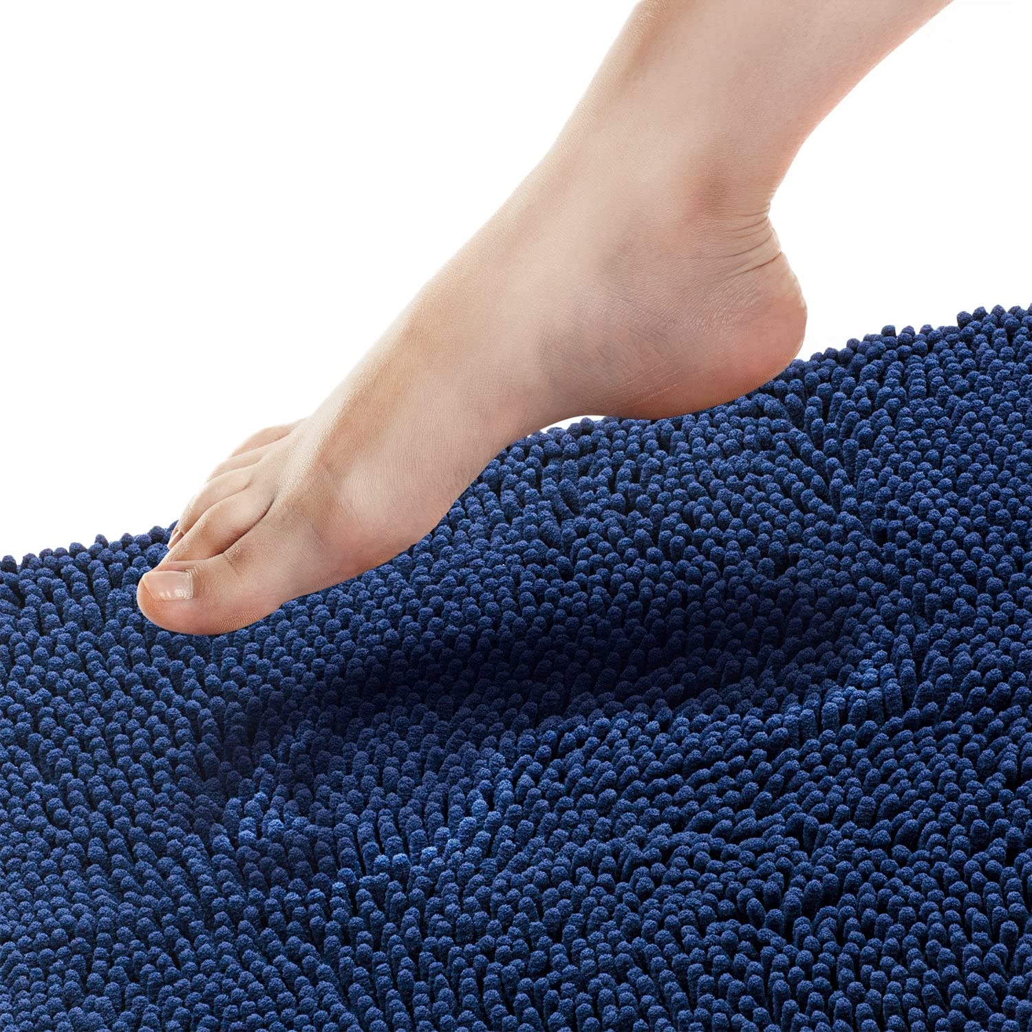 Premium Tafts Bathroom Rugs - Extra Thick Memory Foam Bath Mat with Ultra-Soft Chenille Microfiber, Super Absorbent & Machine Washable, Non-Slip Shaggy Bathroom Mats (27x47 Inches, Navy Blue) - Perfect for Bathroom, Spa, and Master Suite Decor