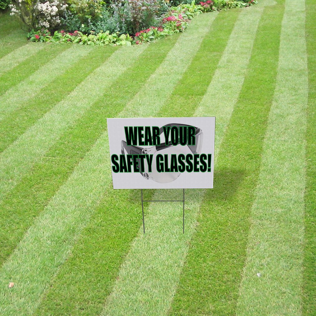 Wear Your Safety Glasses Weatherproof Yard Sign - 18x12 Inch Black Double-Sided Lawn & Garden Safety Awareness Sign | Perfect for Construction Sites, Factories, Workshops & Outdoor Safety Reminders