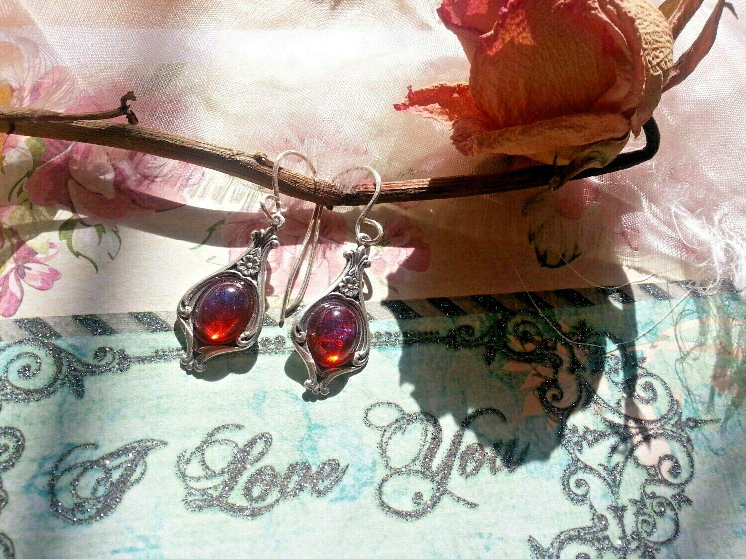 Vintage Fire Opal Earrings - Dragon Breath Style for Weddings & Gifts