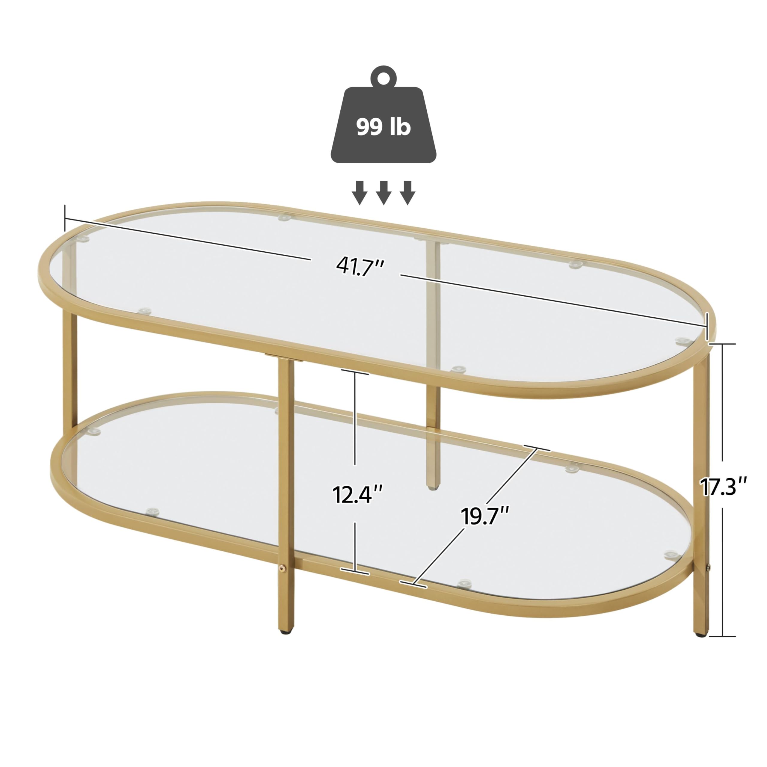 Yaheetech 42 Inch Oval Glass Coffee Table with Storage Shelf - 2-Tier Modern Center Table for Living Room, Office & Small Spaces - Perfect for Home Decor, Entertaining Guests & Compact Apartments