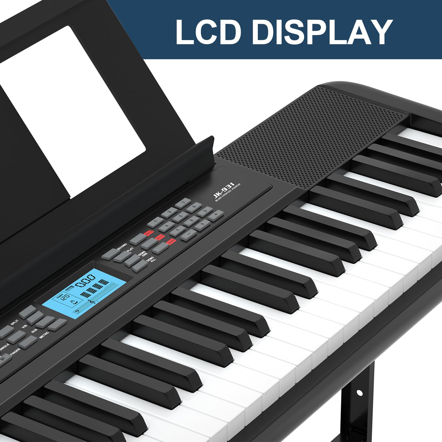 61-Key Portable Electric Piano Keyboard with LCD Screen, Built-In Speakers & 300 Timbres - Perfect for Beginners, Home Practice & Live Performances - Includes Stand, Stool, Headphones & Microphone