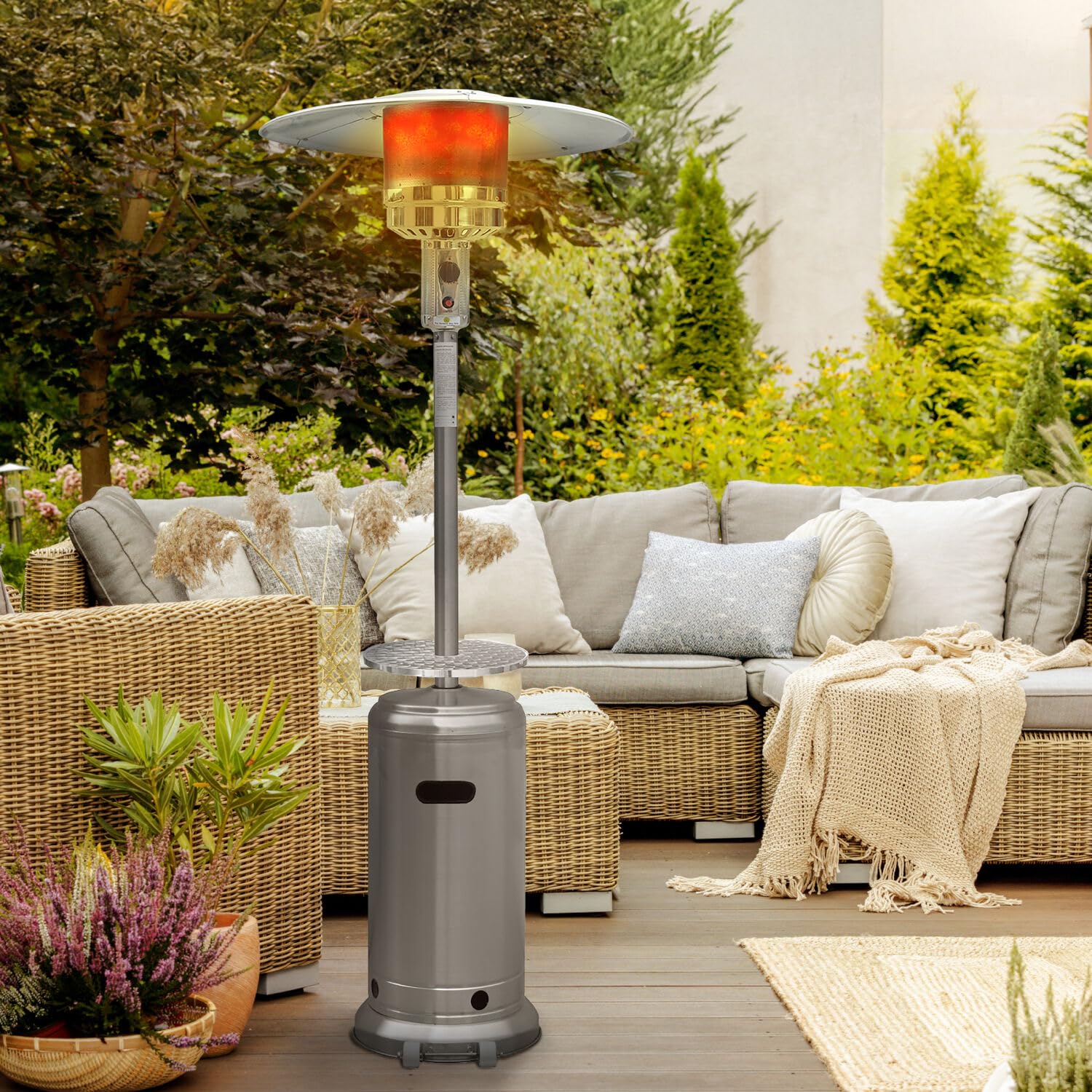 Hanover Outdoor 48,000 BTU 7-Foot Propane Patio Heater with Wheels - Portable Outdoor Heater Covers 26.5 Sq. Ft. for Patio, Porch, Deck, Backyard & Garden Gatherings