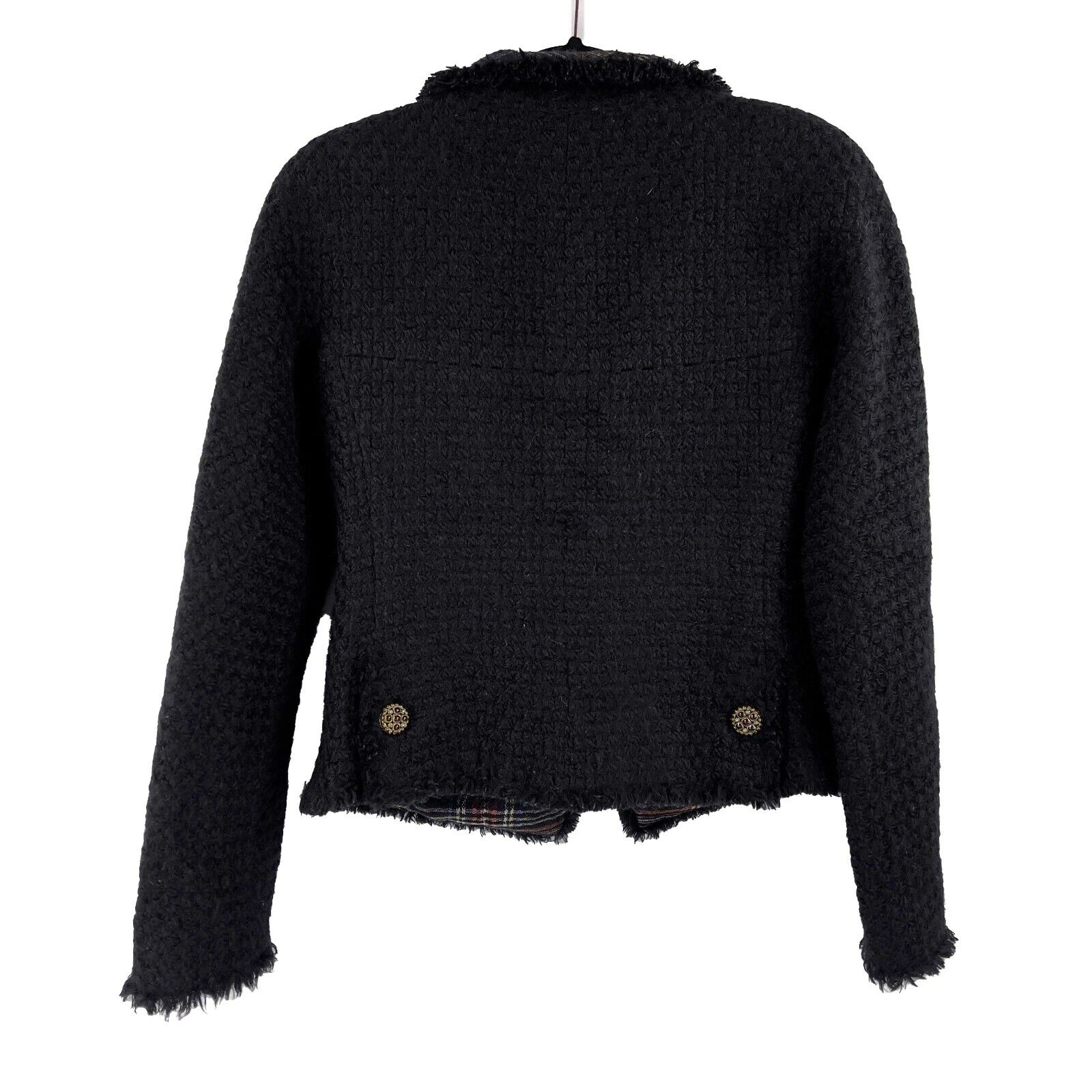 Chanel Paris Edinburgh Black Tweed Plaid Jacket with Gripoix Buttons - Size 36 US 6 | Luxury Women's Outerwear for Fall & Winter Fashion, Office Wear & Special Occasions