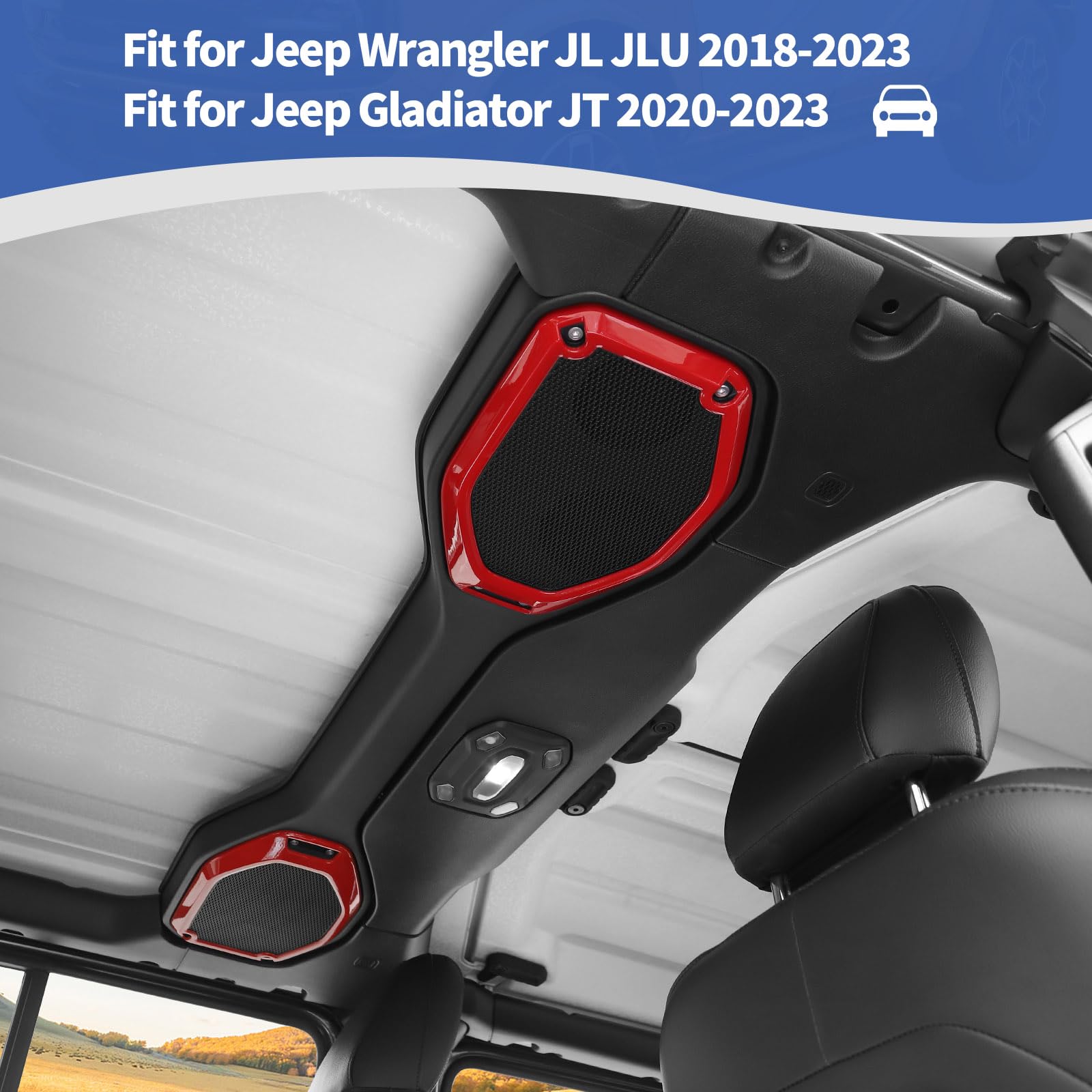 Jeep Wrangler JL JLU & Gladiator JT (2018-2023) RT-TCZ Roof Speaker Cover Trim - Red Interior Accessories (2pcs) - Perfect for Off-Road Adventures & Car Audio Upgrades