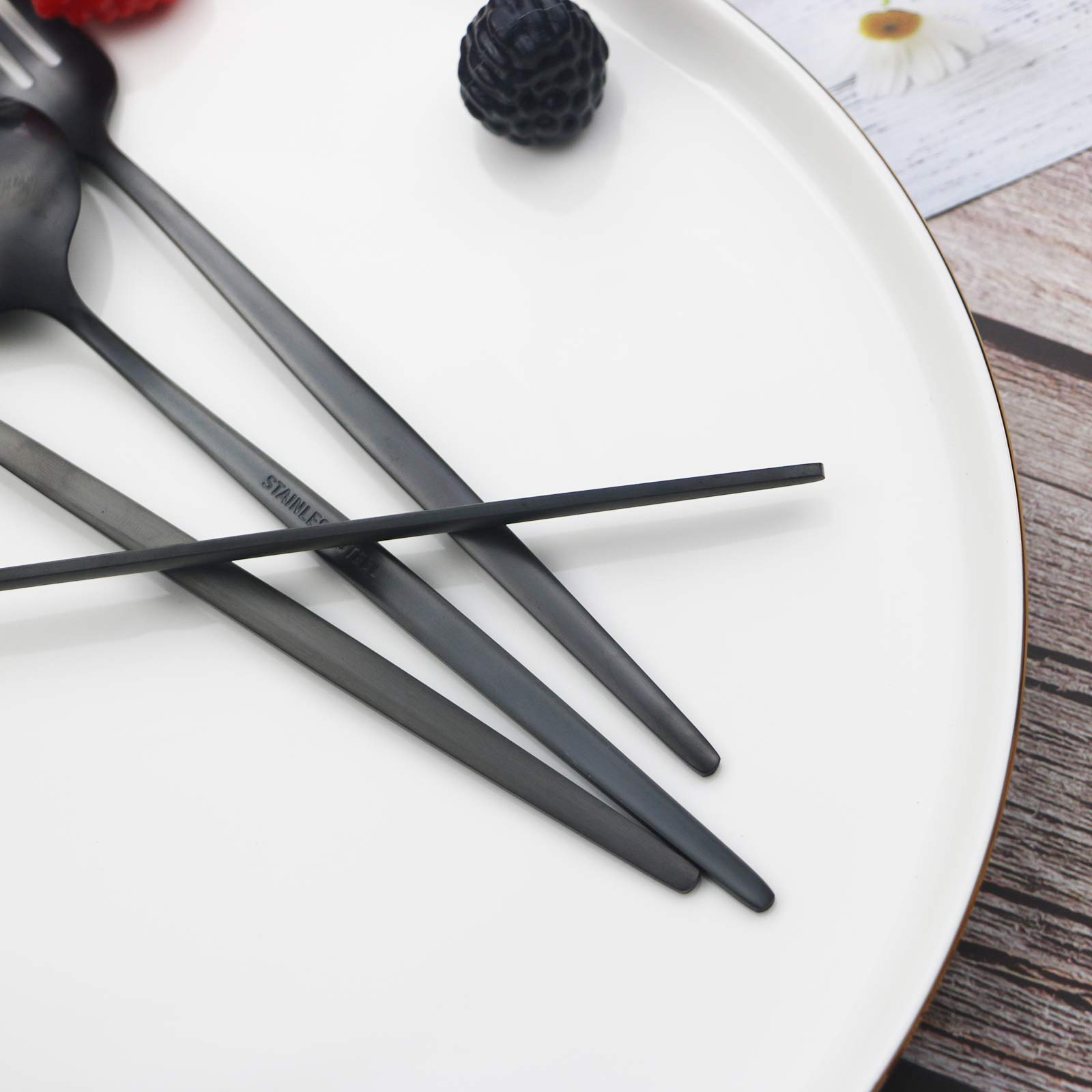 Premium 40-Piece Black Silverware Set - JASHII 304 Stainless Steel Flatware Cutlery Set for 8 (Forks, Knives, Spoons) - Matte Finish Kitchen & Restaurant Tableware - Dishwasher Safe - Perfect for Dinner Parties, Weddings & Upscale Dining