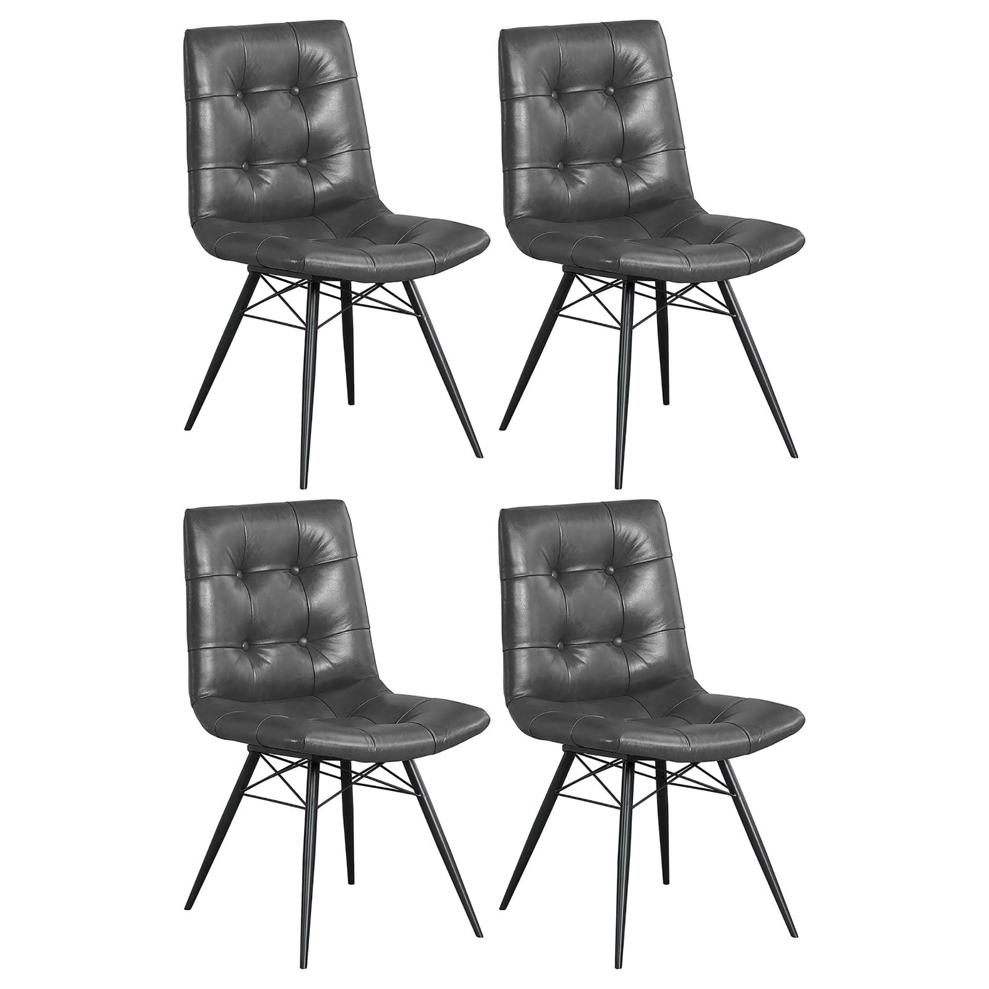 Charcoal & Gunmetal Tufted Back Dining Chairs Set of 4 - Modern Upholstered Kitchen Chairs for Dining Room, Kitchen Island & Breakfast Nook