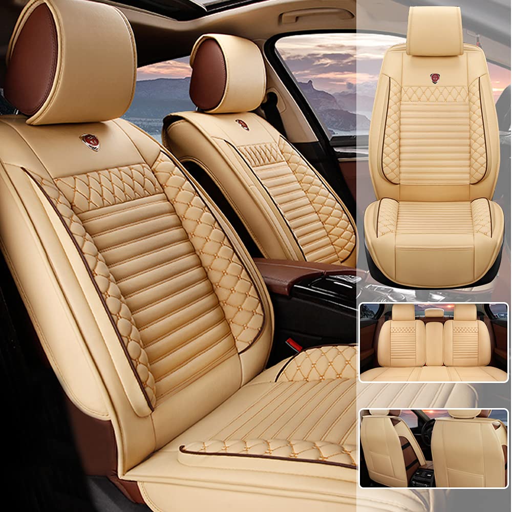 Universal Beige Car Seat Covers Full Set for Mitsubishi Outlander - Front & Rear Seat Cushions for Comfort & Protection in Daily Commute and Family Trips