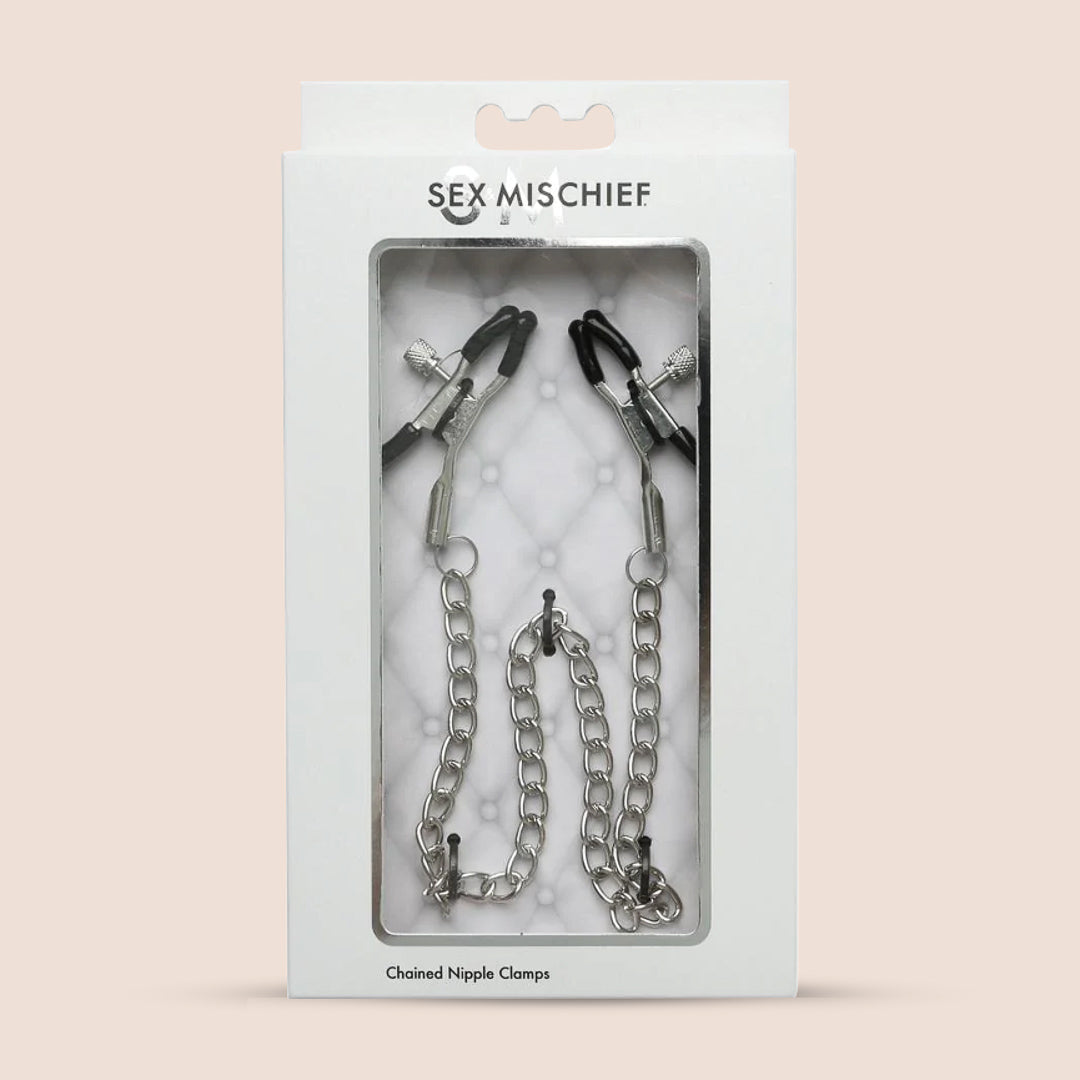 Sex & Mischief Adjustable Chained Nipple Clamps with Thumb Screw Control - Perfect for BDSM, Sensation Play & Couples Bonding