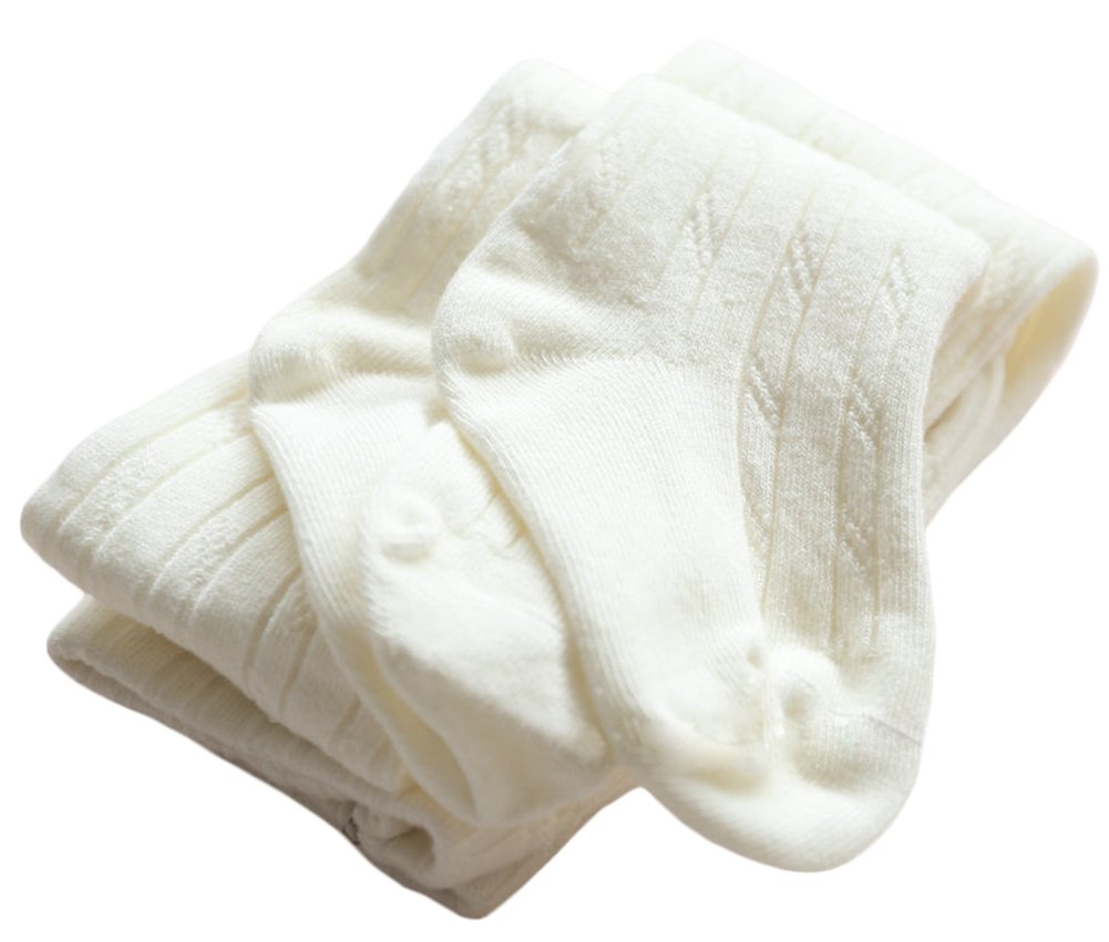 X&F Girls' Solid Cable Knit Footed Tights - Warm Cotton Stockings for Toddlers & Kids - Perfect for Winter, School, Playdates & Holiday Outfits
