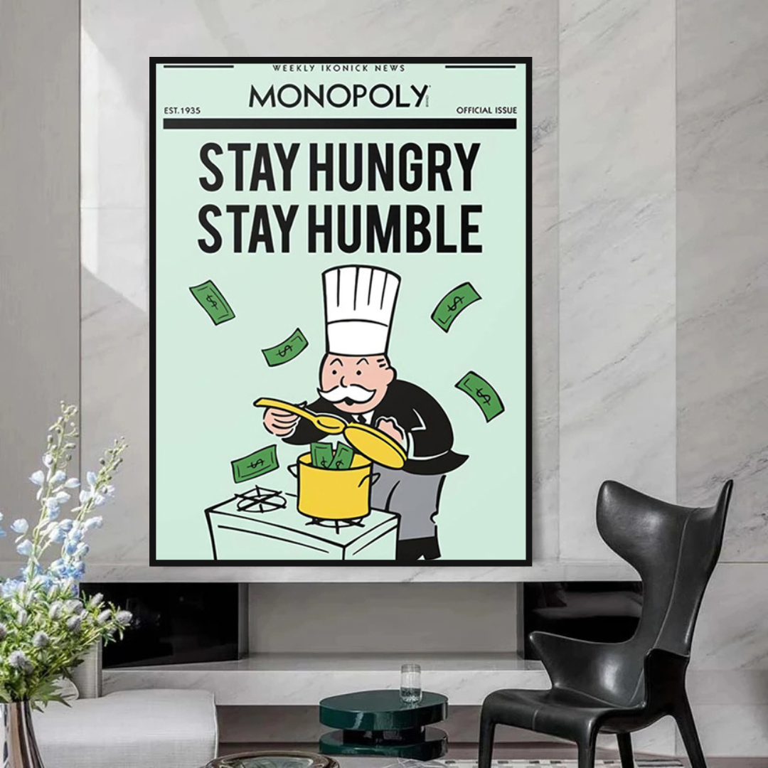 Alec Monopoly Stay Hungry Stay Humble Playing Cards Canvas Wall Art - Pop Culture Home Decor for Living Room, Game Room & Office