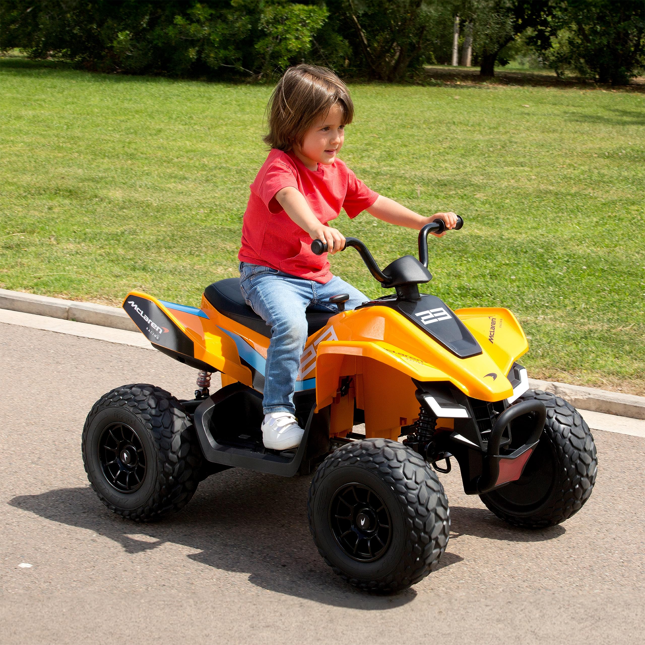 FEBER - 12V Battery-Powered McLaren MCL 35 Quad Ride-On Car with LED Lights, Original Model, 3-6 km/h Speed, Stable & Safe for Boys & Girls Ages 3+ - Perfect for Outdoor Play, Birthday Gifts & Family Fun (FEN11000)