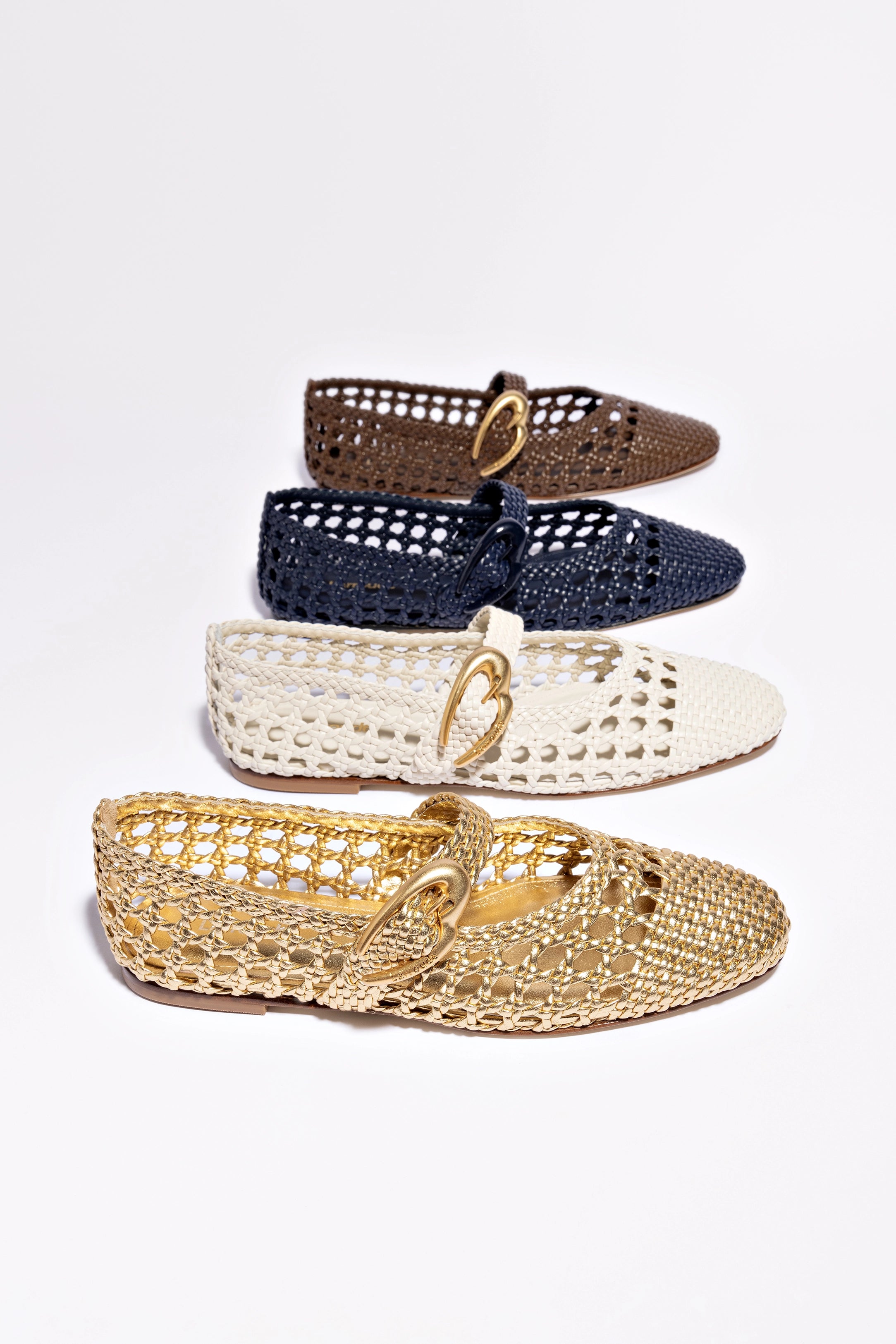 Verona Macrame Ballet Flat Shoes - Gold Metallic Leather Women's Comfortable Slip-On Loafers for Casual Wear, Office & Date Night
