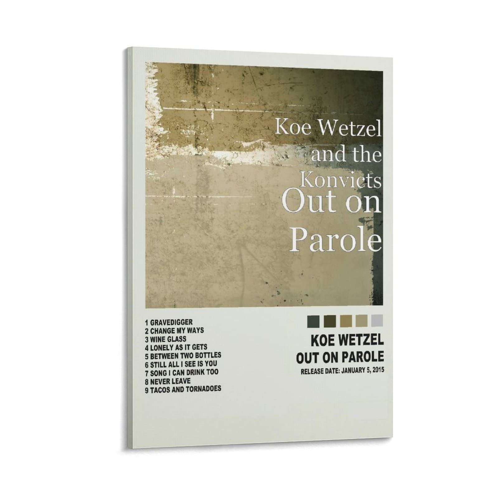 Koe Wetzel Out on Parole Canvas Poster - 24x36 inch (60x90cm) Framed Wall Art for Bedroom, Office & Sports Fan Cave Decor - Perfect Gift for Country Music Lovers & Home Interior Design