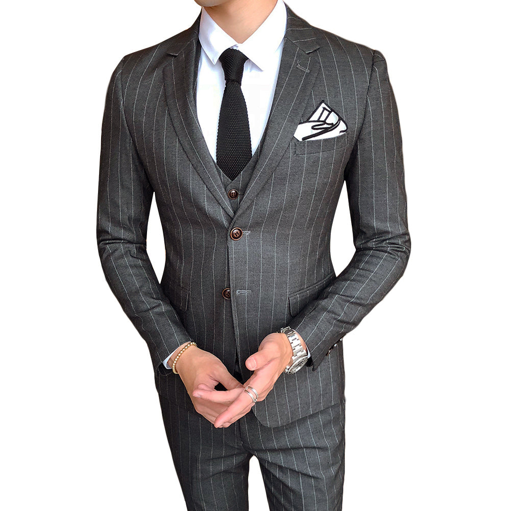 Premium 3-Piece Titanium Silver Suit with Stripe Design - Formal Business Attire for Weddings, Interviews & Professional Events
