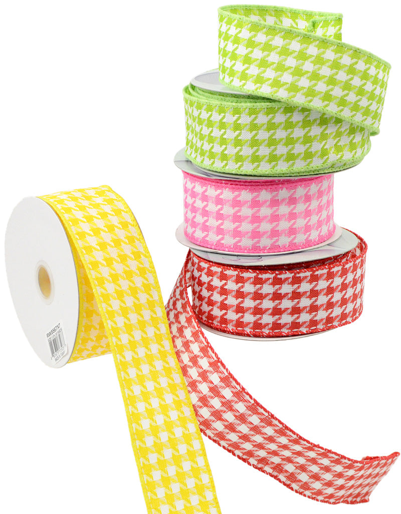 1.5 Inch Red & White Houndstooth Checkered Ribbon - 10 Yards Bulk Roll for Gift Wrapping, Crafts, DIY Projects, Hair Bows, and Holiday Decorations