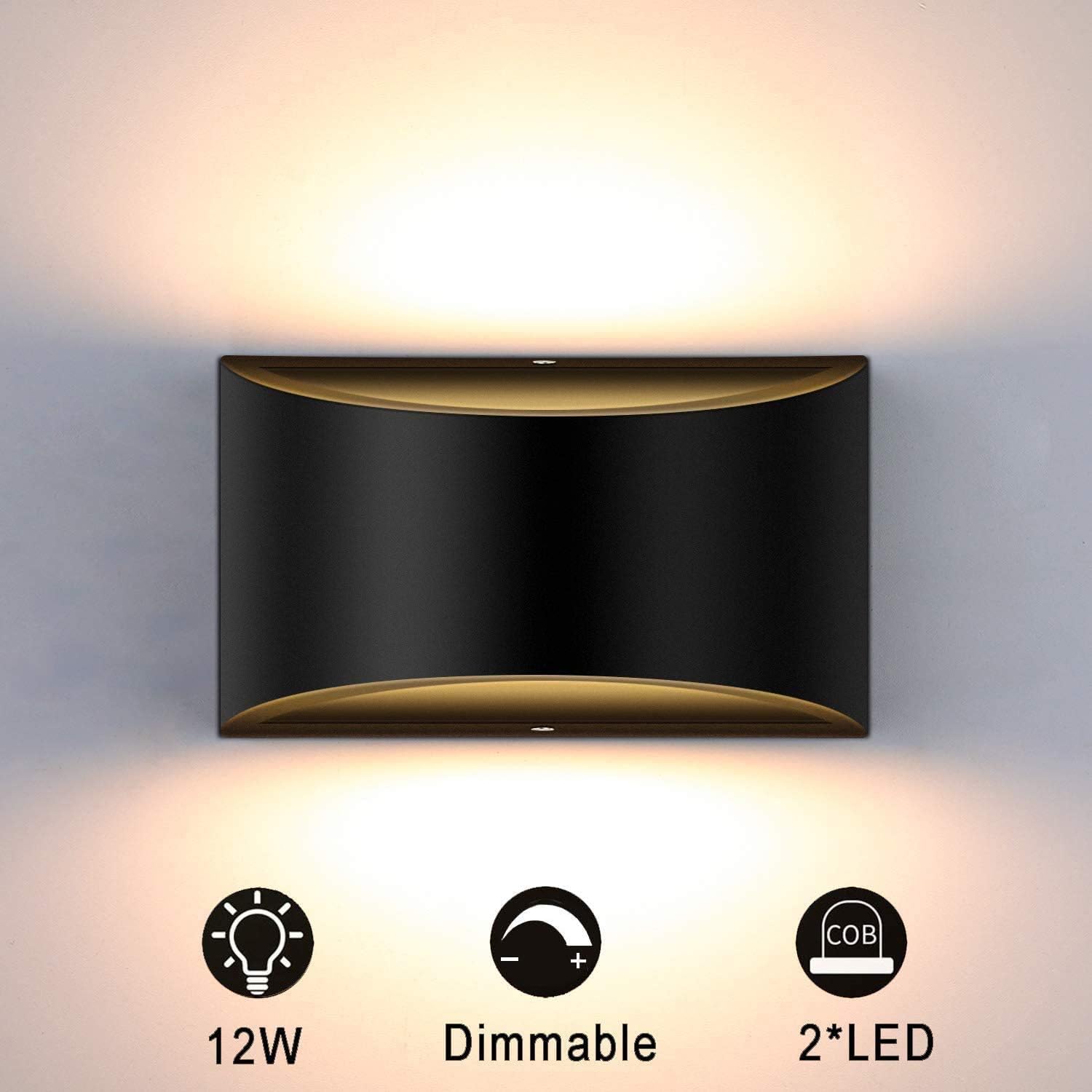 Lightess LED Wall Sconce - Dimmable 12W Modern Lighting for Hallway, Living Room & Bedroom - Warm White Ambience