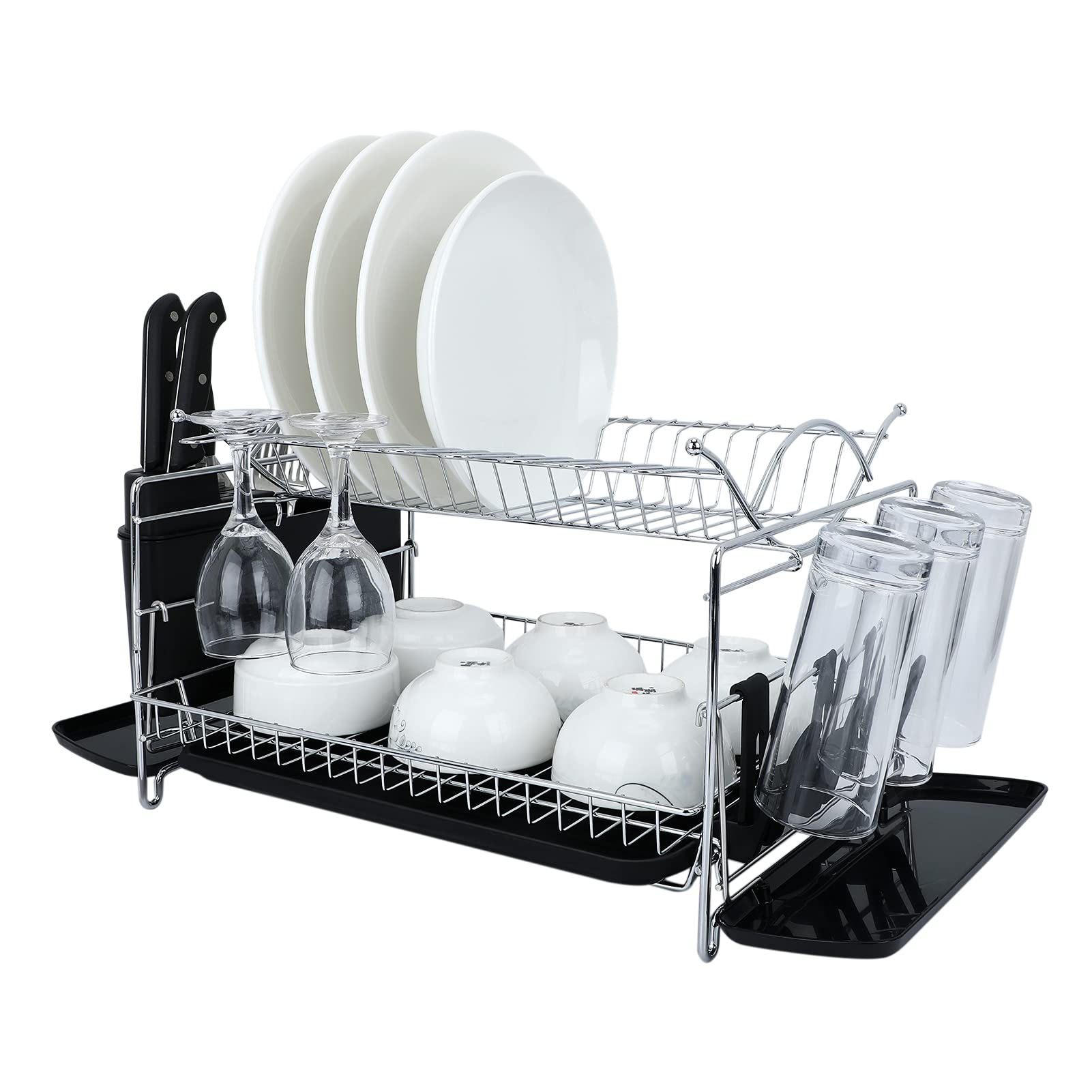 Jabey Double Layer Dish Drying Rack with Removable Drain Board - Kitchen Countertop Organizer for Utensils, Plates & Cups | Perfect for Home, Cafe & Restaurant Use