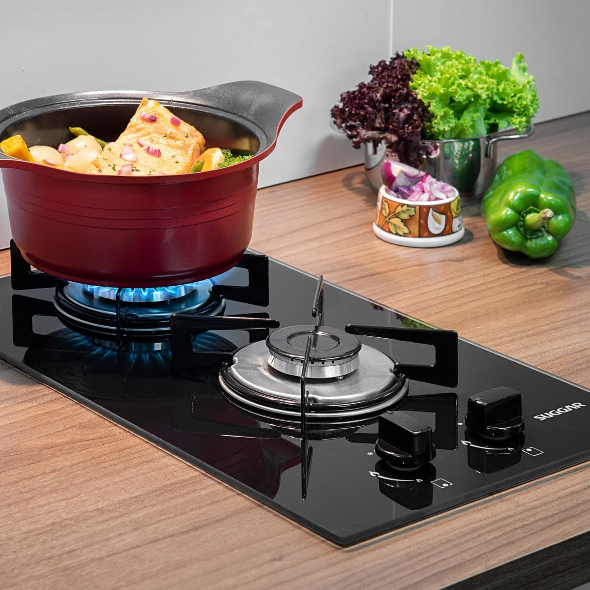 SUGGAR 2-Burner Black Glass Tabletop Gas Cooktop - FG2002VP - Portable Stove for Camping, RV, Outdoor Cooking & Small Kitchens