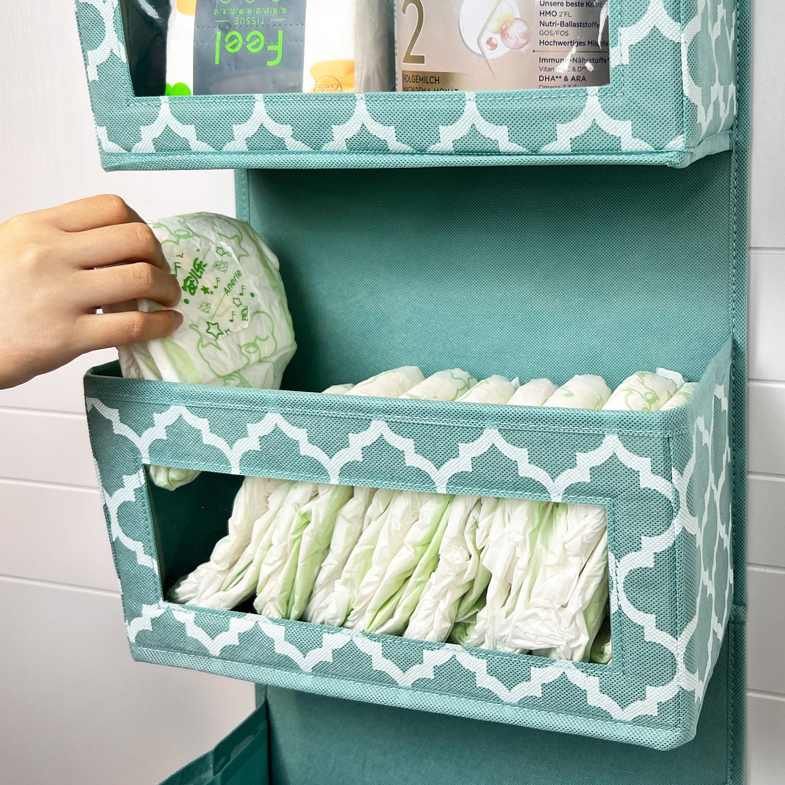 Over the Door Hanging Organizer with 5 Pockets - Baby Clothes & Diaper Storage for Nursery, Closet, Bathroom & Kitchen | Space Saving 12.2