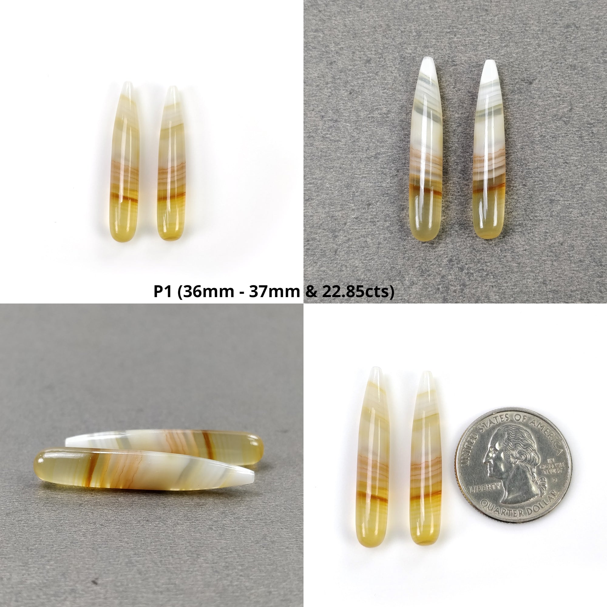 Natural Untreated Botswana Agate Gemstone Cabochon - Bi-Color Teardrop Shape (2pcs) for Jewelry Making, Wire Wrapping & Healing Crystals