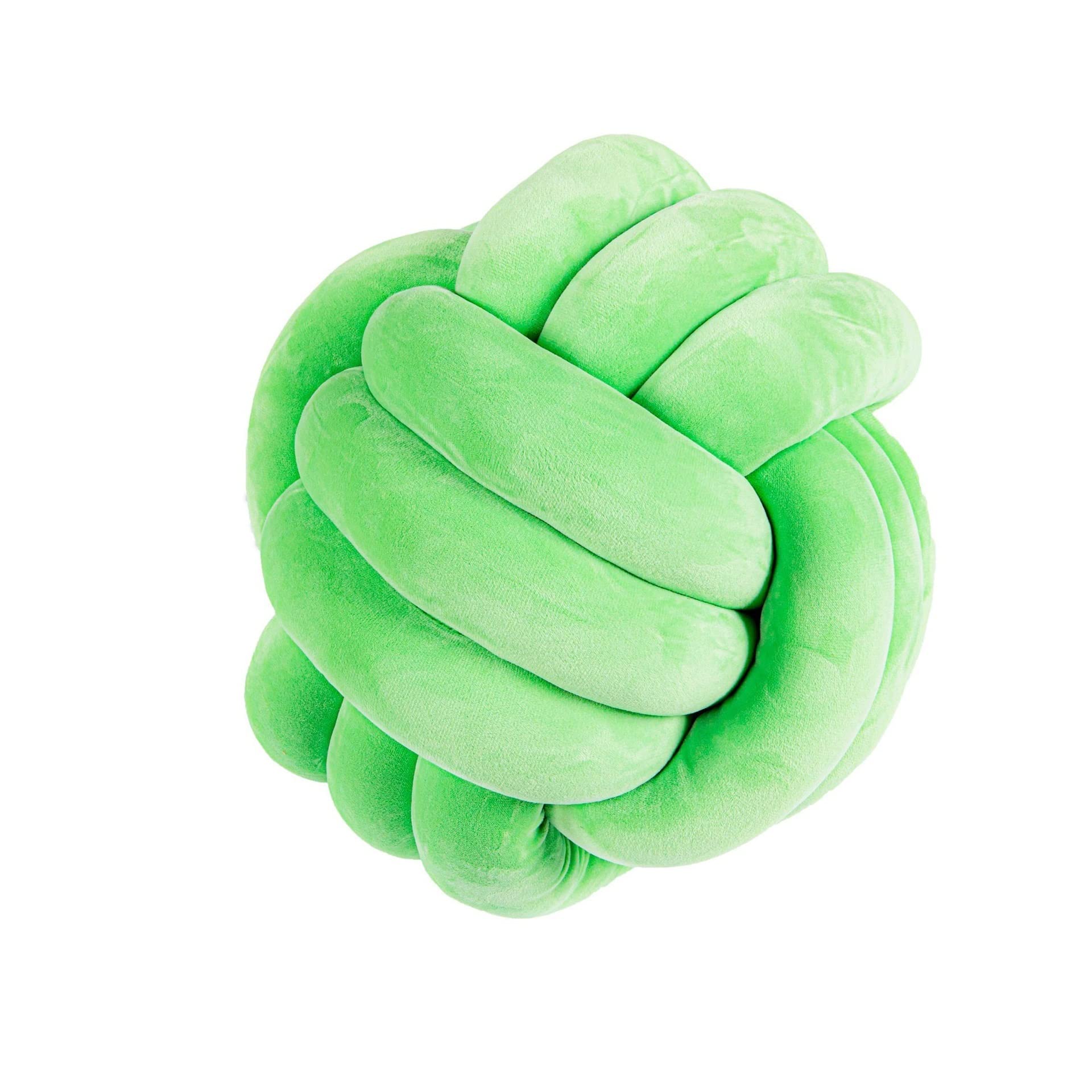 Round Knot Pillow Plush Ball Cushion - Soft Handmade Throw Pillow for Kids Room Decor, Photography Props, Gifts for Boys & Girls (Bright Green, Small 8.7