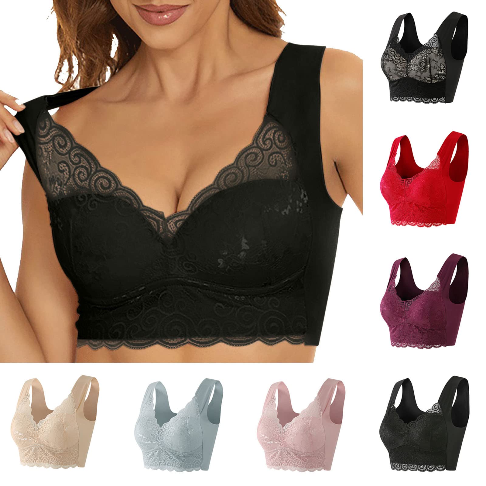 Wireless Push Up Bras for Women - Full Coverage Lace Mesh Bra with Padded Lift, Soft & Smoothing Comfort - Sizes S-5XL - Perfect for Everyday Wear, Workouts & Special Occasions