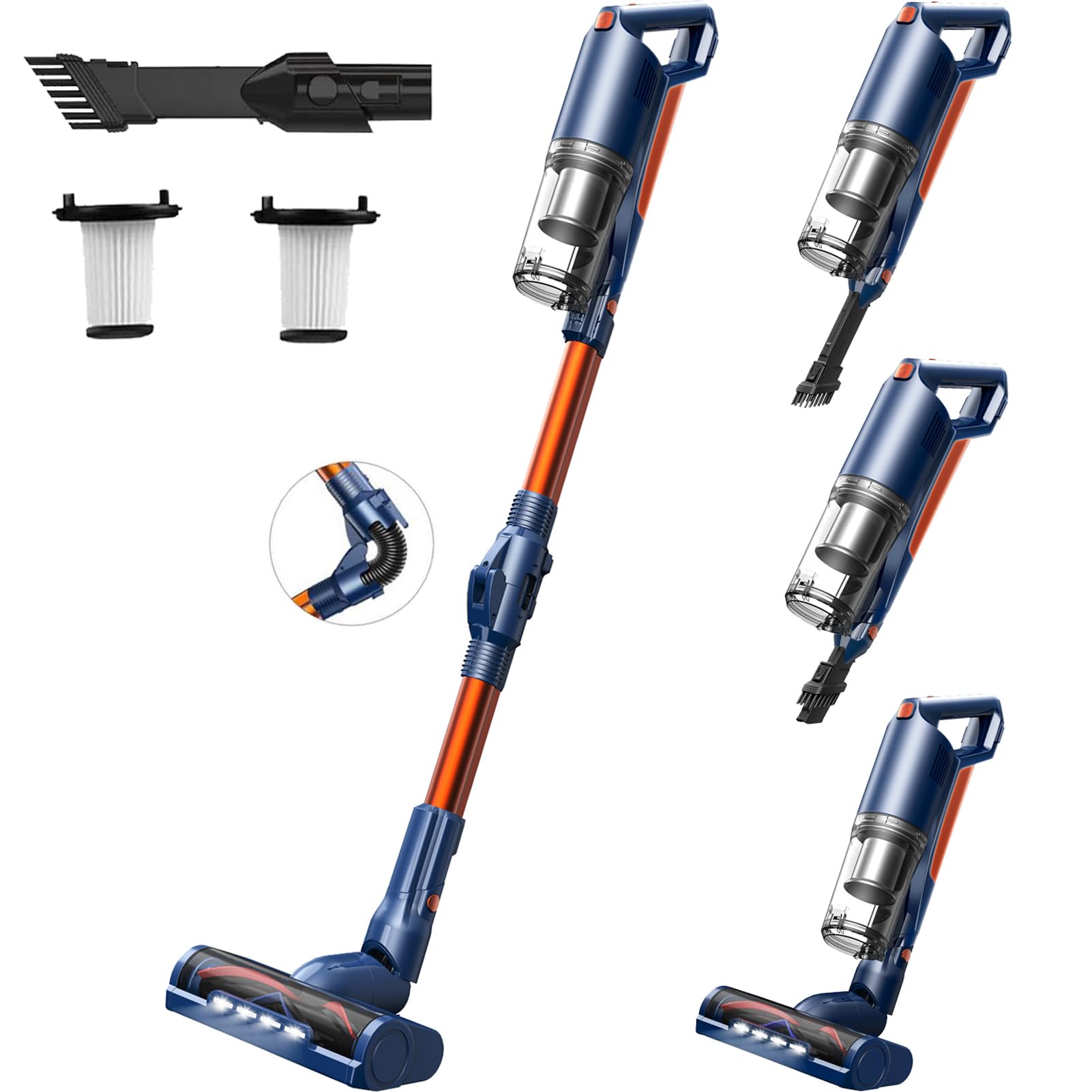 Whall Cordless Vacuum Cleaner - 25KPa Powerful Suction, 280W Brushless Motor, Lightweight Stick Vacuum for Home & Car, Handheld for Pet Hair, Carpets & Hard Floors, 55min Runtime (Blue) - Perfect for Quick Cleanups & Pet Owners