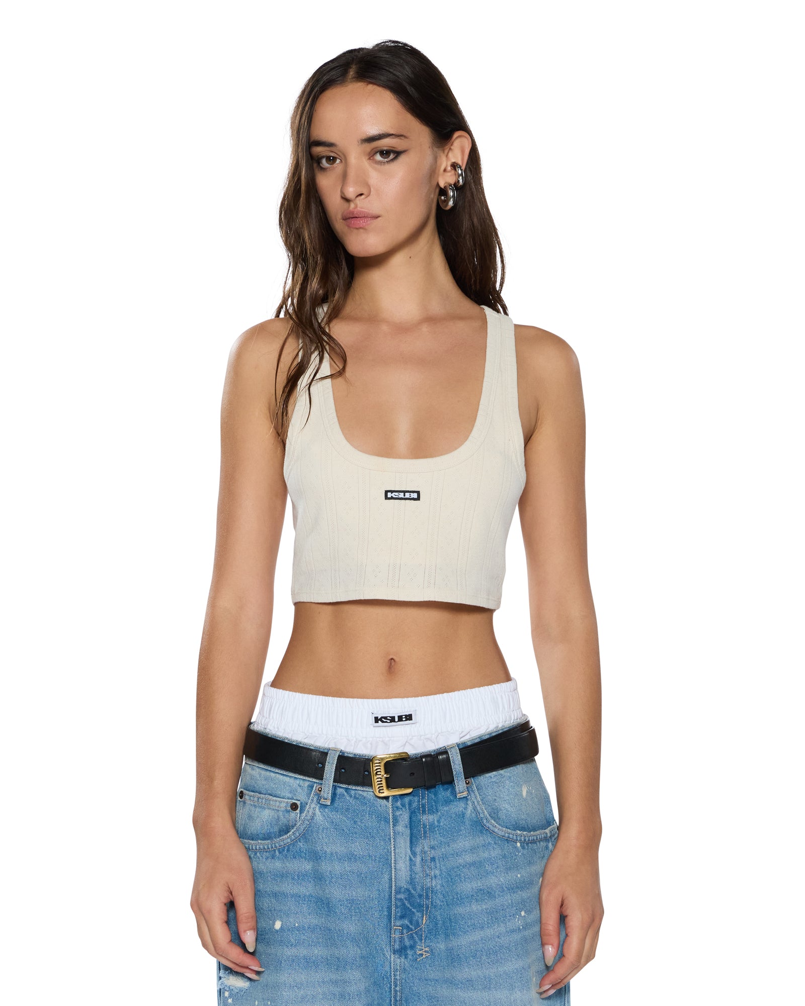 SOTT ORIGIN Women's Crop Tank Top in Cream - Soft Stretchy Casual Summer T-Shirt for Yoga, Gym, and Everyday Wear