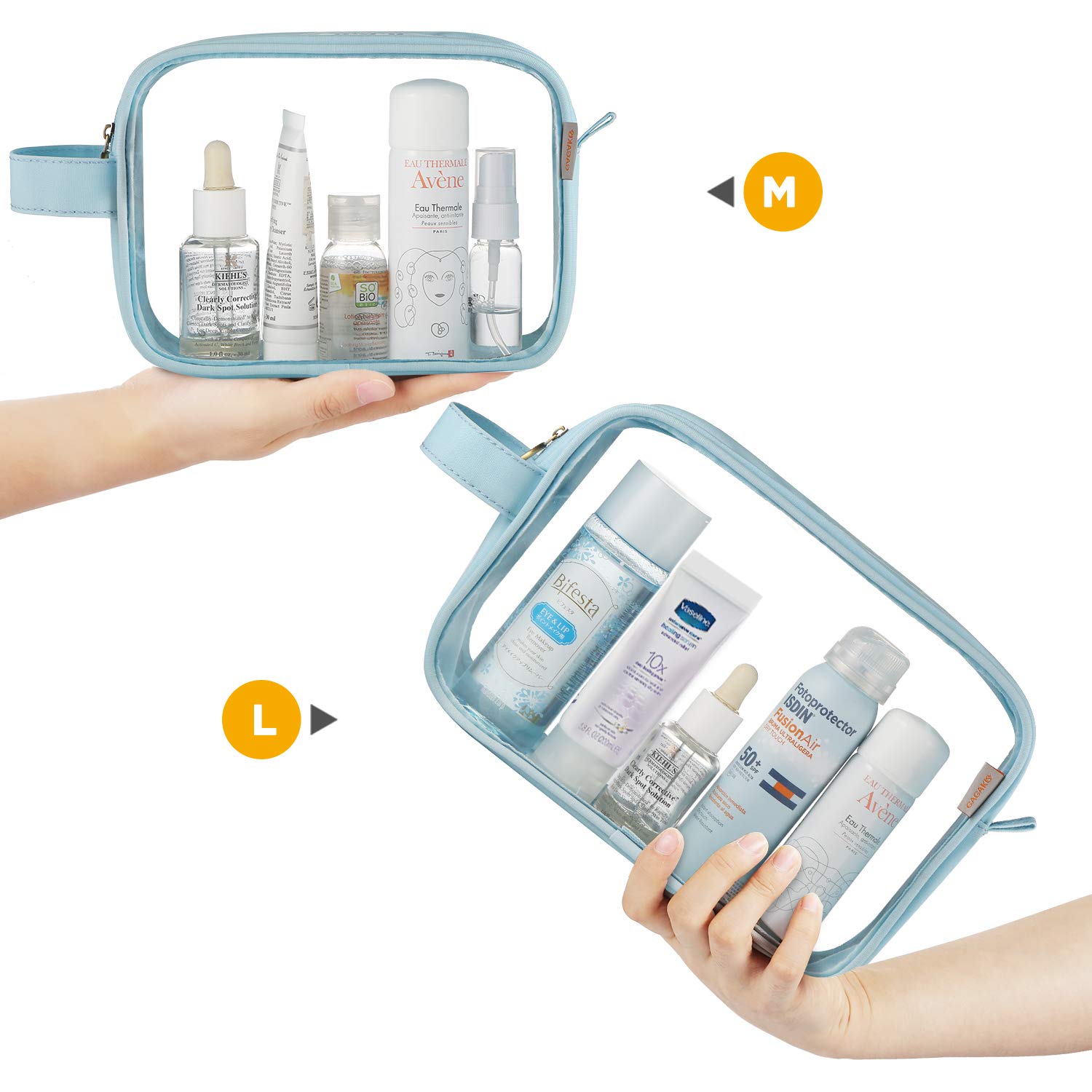 GAGAKU 2-Pack TSA Approved Clear Toiletry Bags for Travel - Waterproof Transparent Makeup Cosmetic Organizer with Handle Strap (Light Blue) | Perfect for Airports, Carry-On Luggage & Shower Essentials